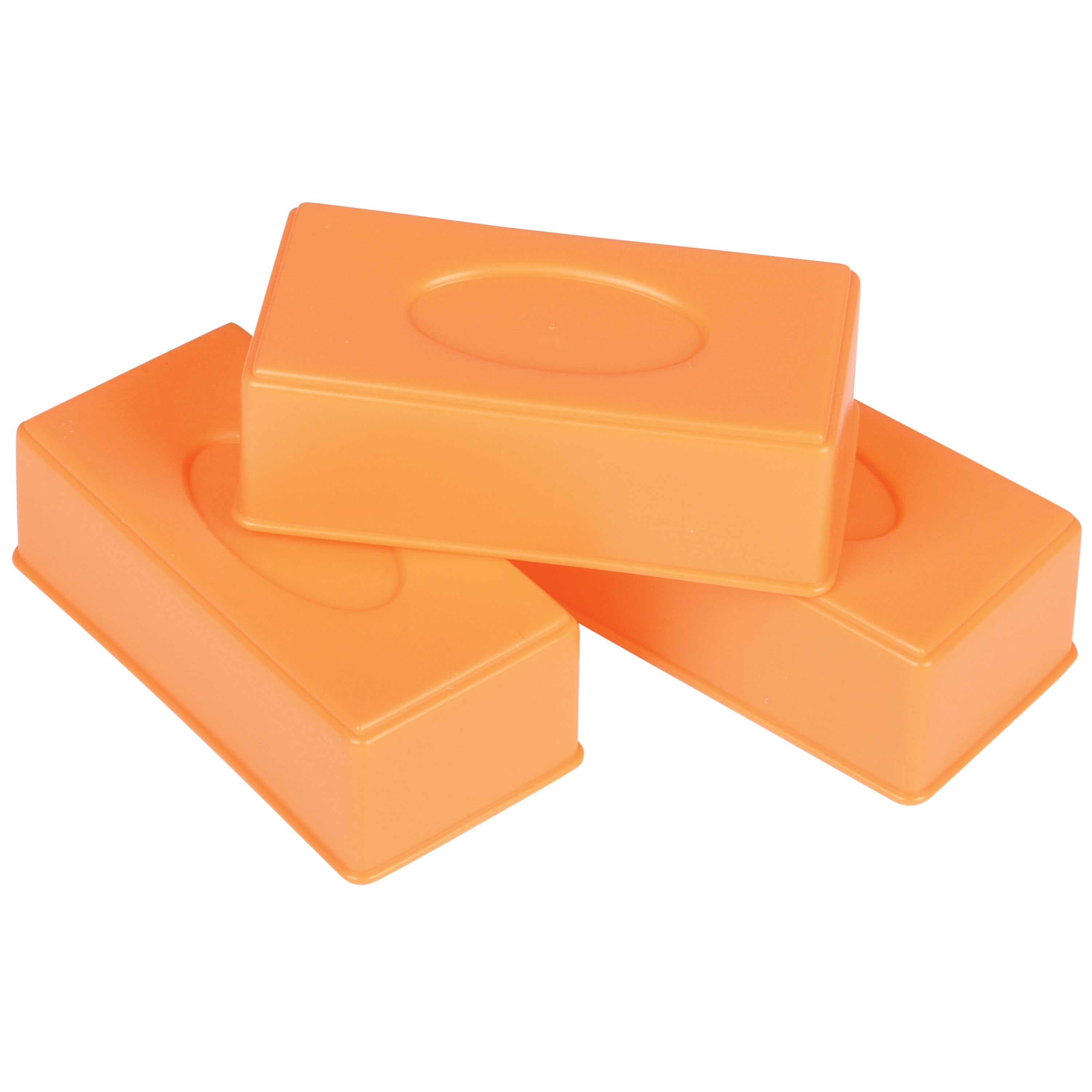 Three orange rectangular blocks stacked on a white background