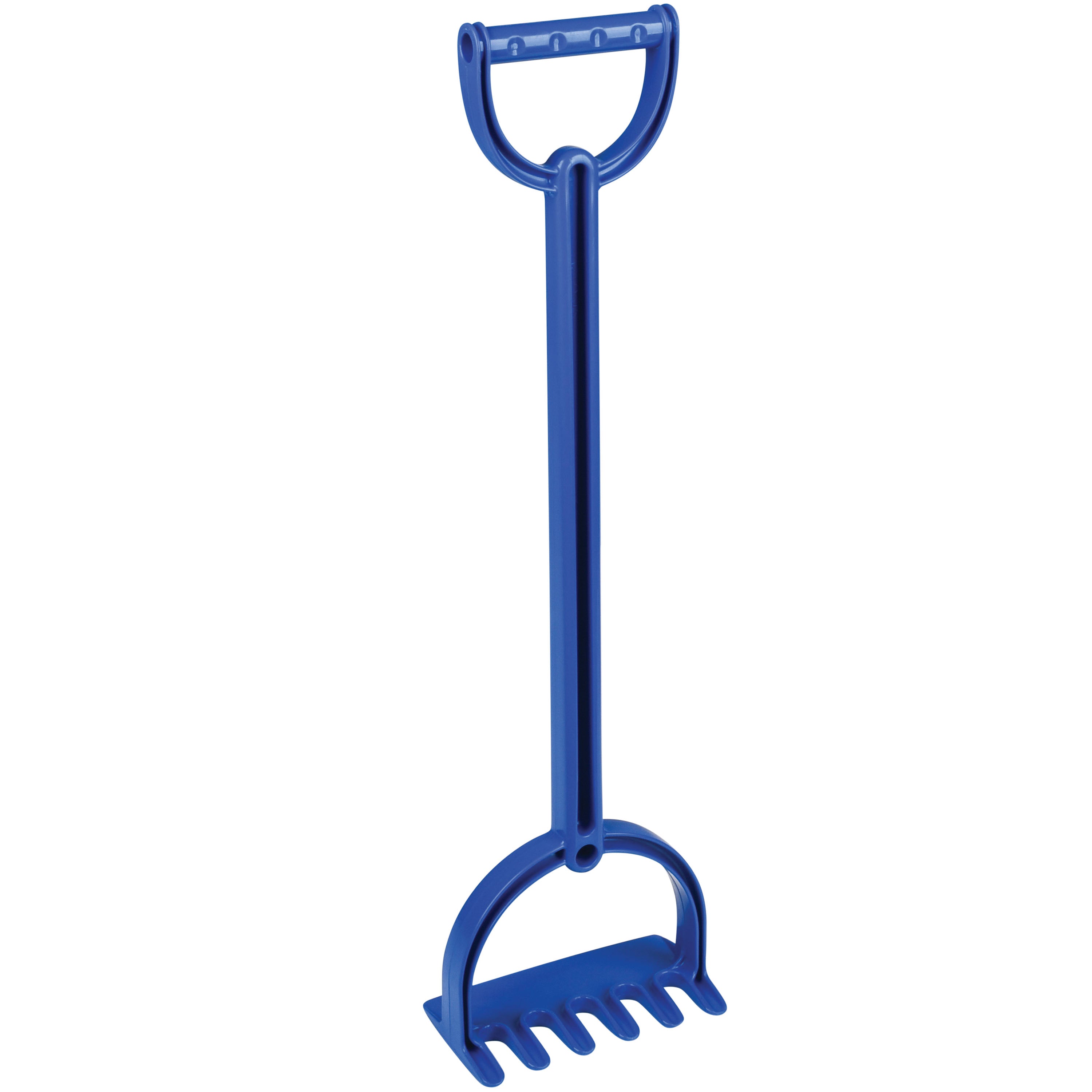 Blue plastic dibble tool on a white background
