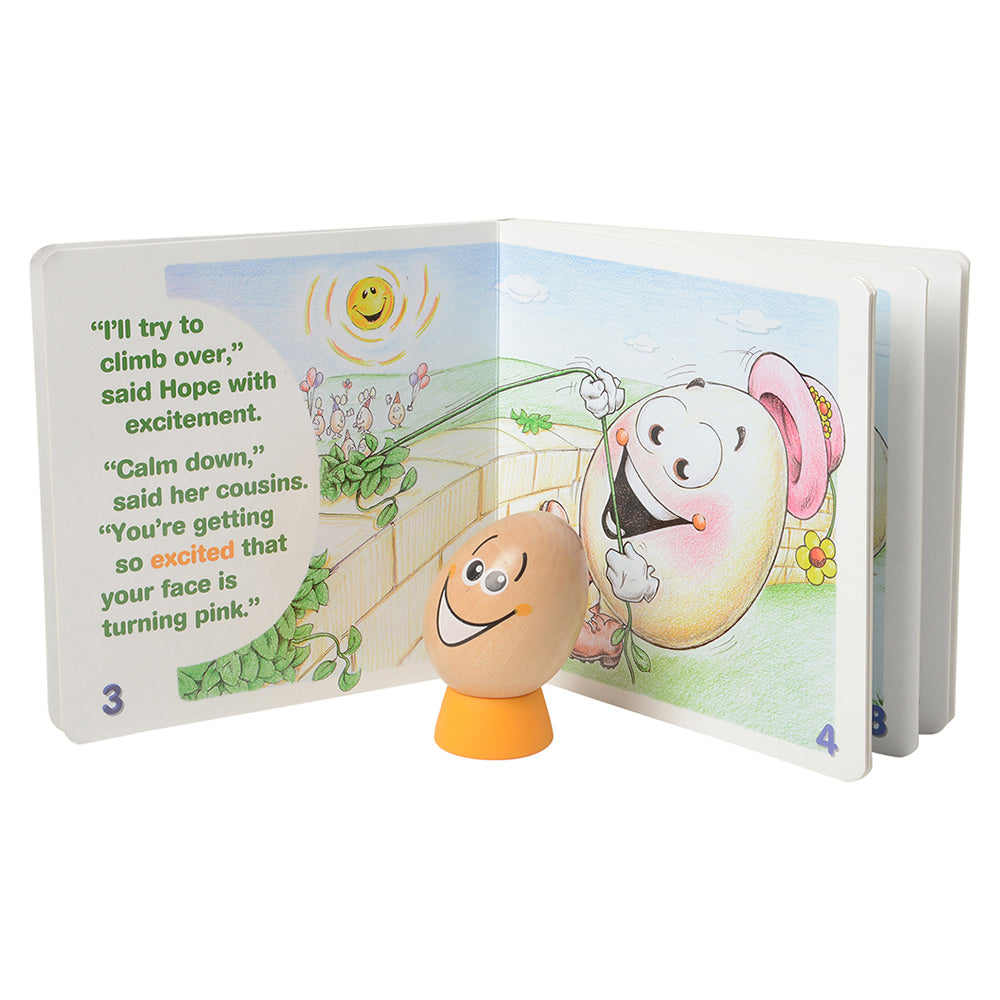Hopeful Faced Wooden Egg with Storybook