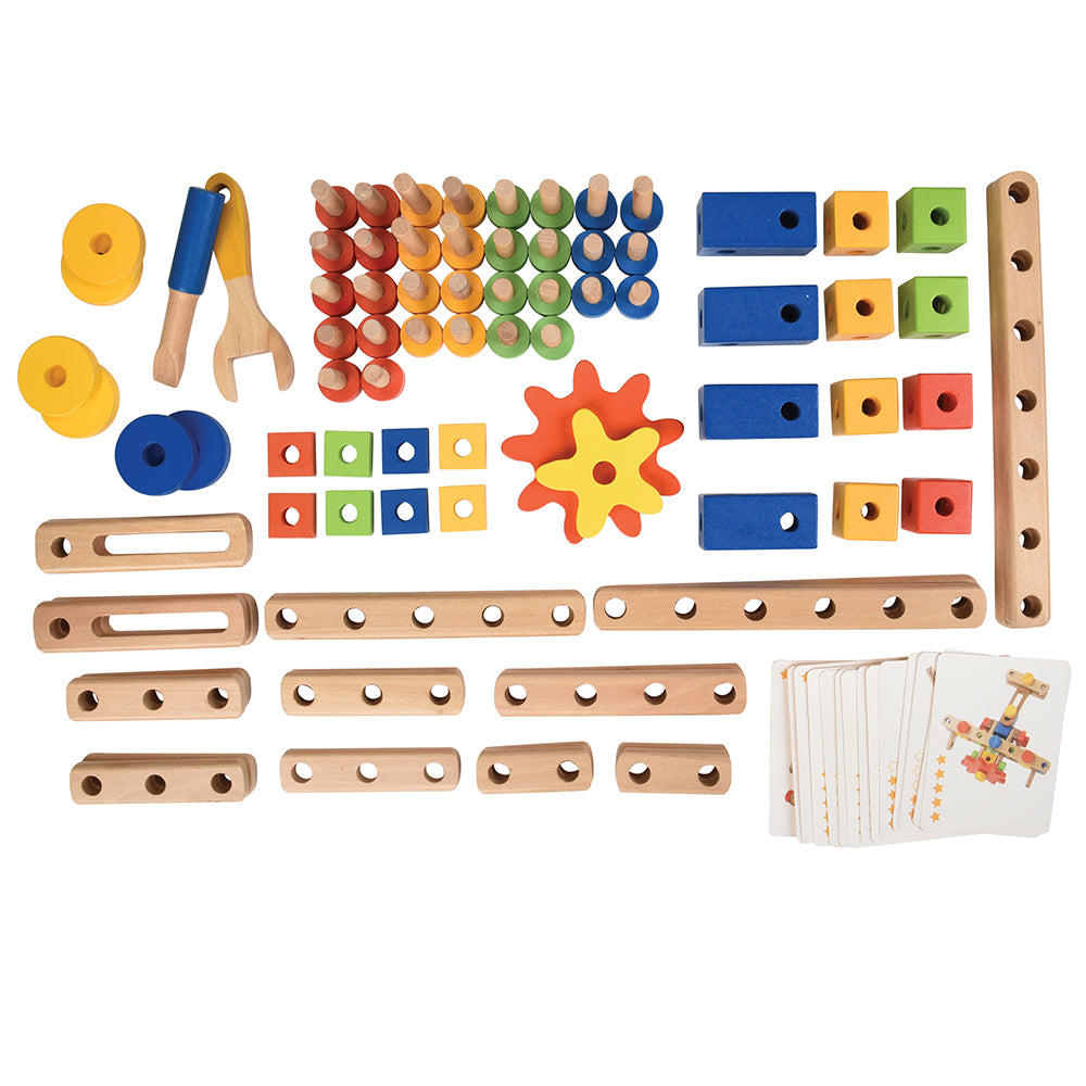 84 Piece Wooden Nut & Bolt Builder with Guided Cards
