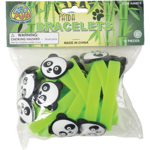 Package of panda bracelets with green bands and visible brand logo on a white background