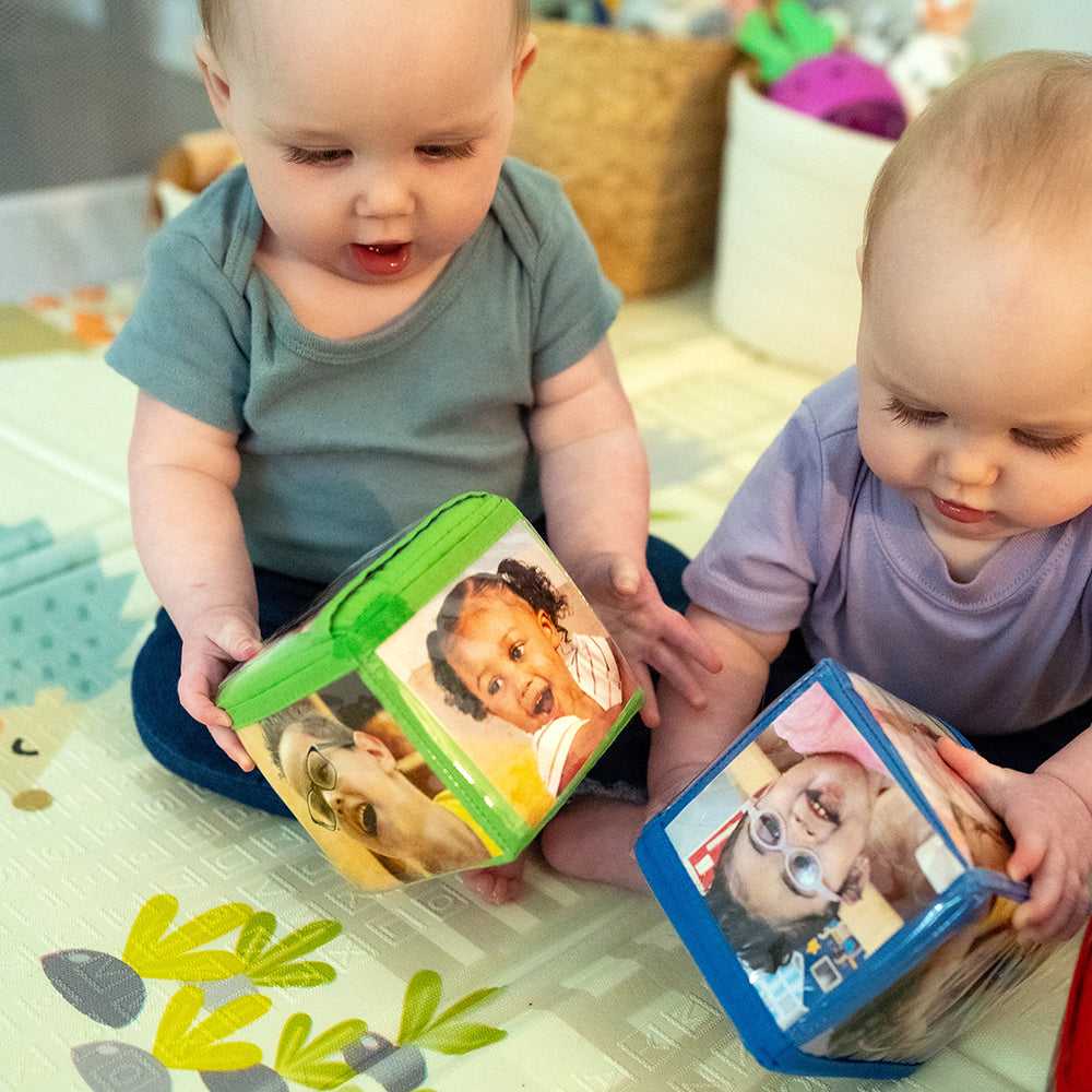 Babies Handling Stacking Blocks with Photo Pockets