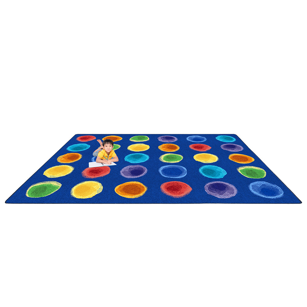 Writing Time on Rainbow Watercolor Spots Classroom Seating Rug