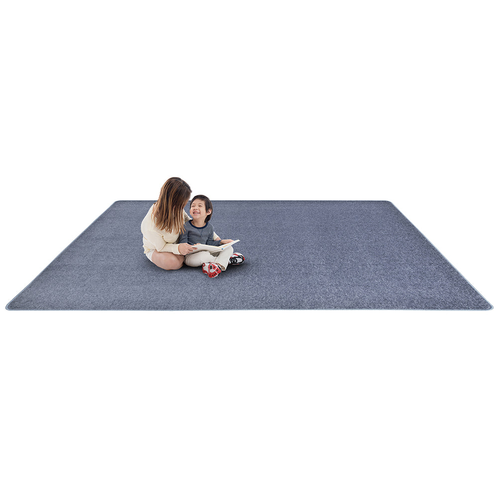 Reading Together on Rectangular Glacier Blue Area Rug