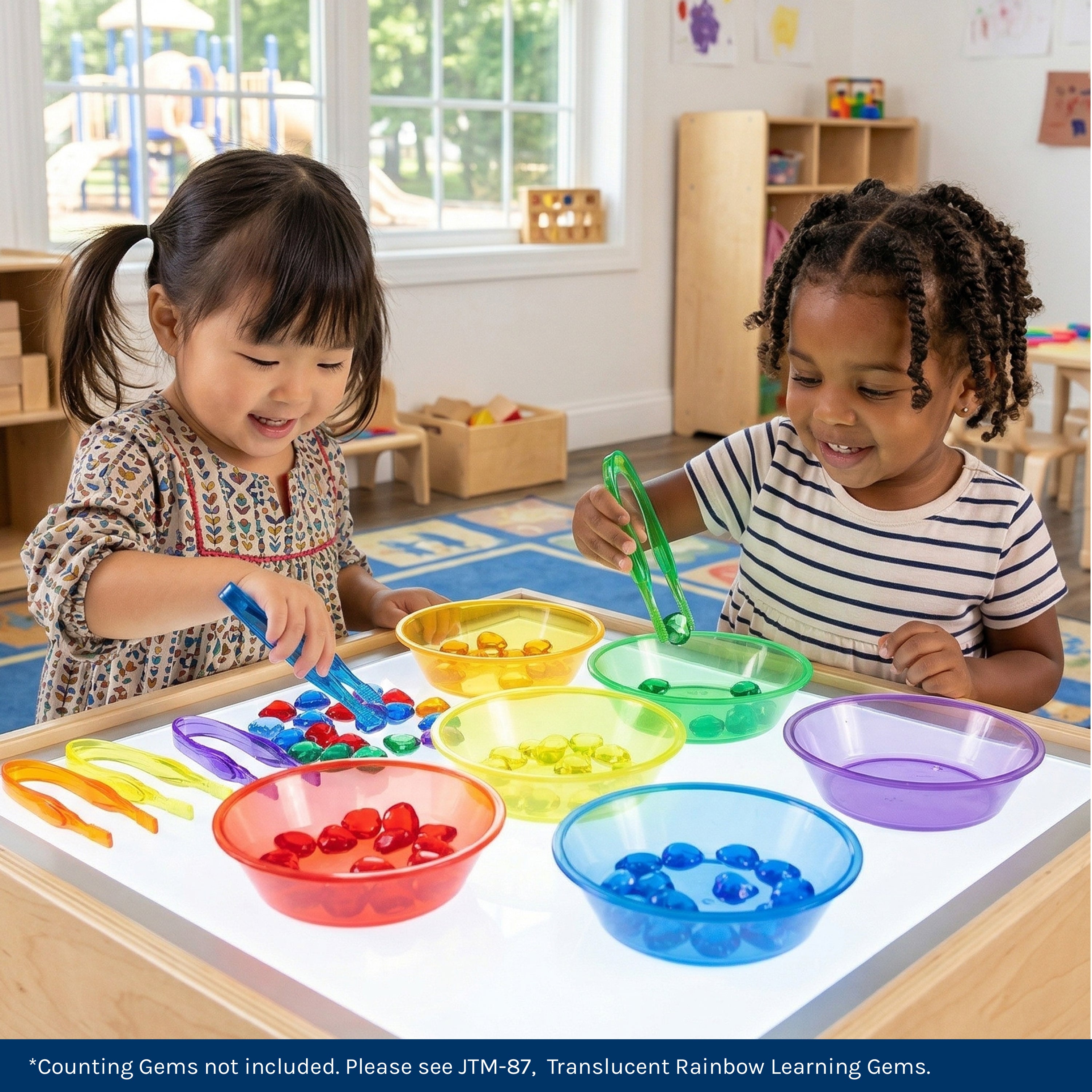 Translucent Sorting Bowls & Tweezers | 12-Piece Color Sorting, Fine Motor, and Light Table Sensory Play Set