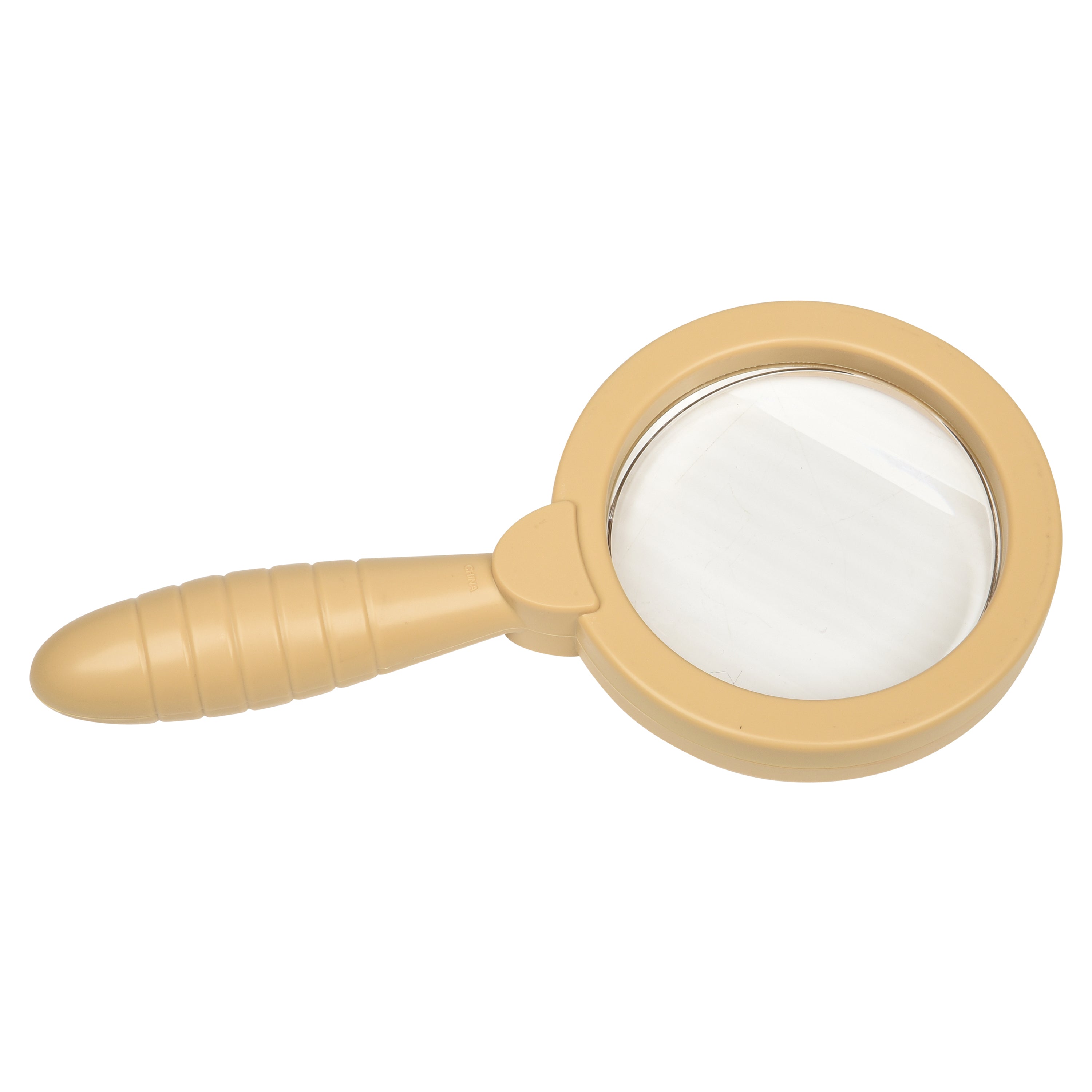 Beige magnifying glass on a white background