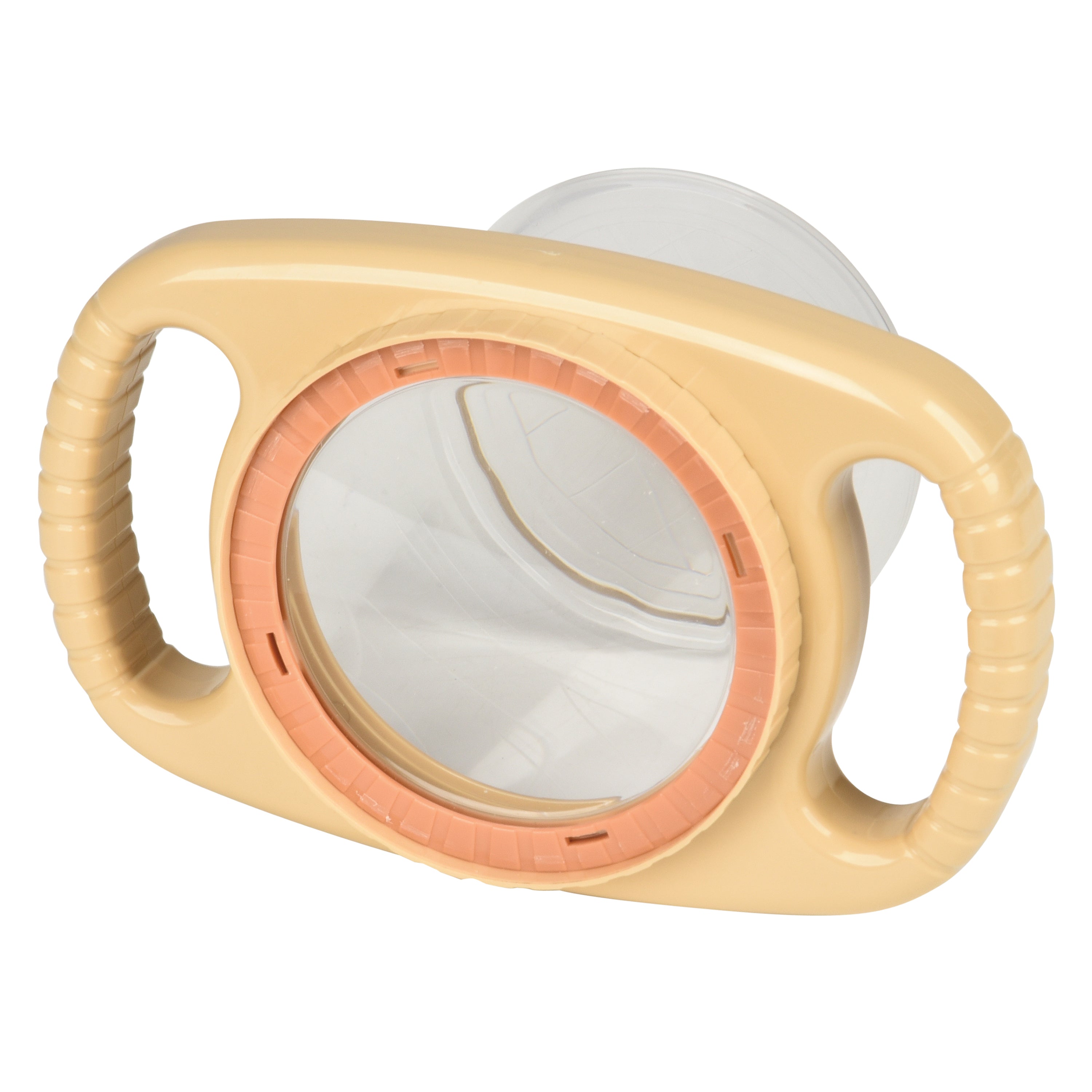 Beige magnifier with clear container on a white background