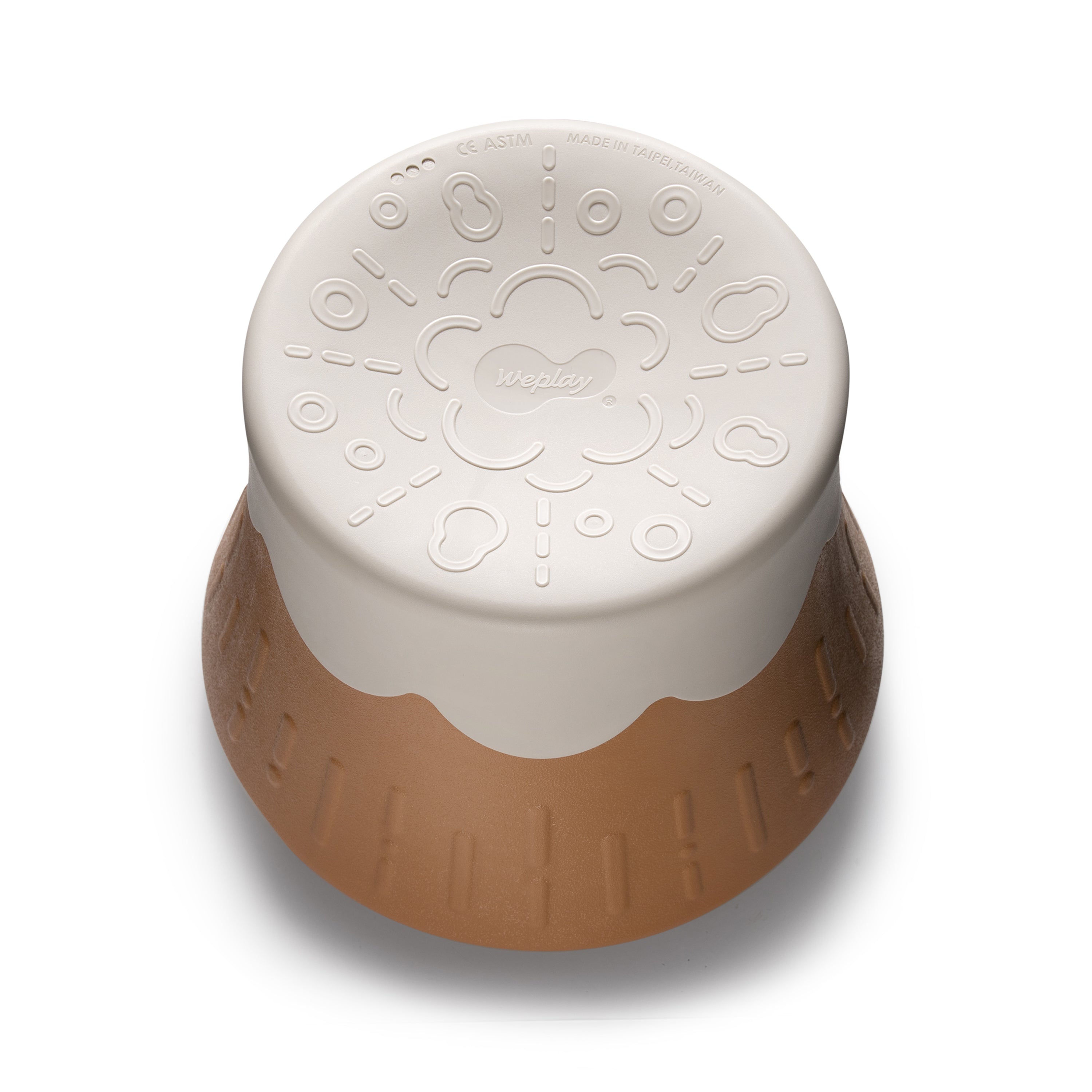 Round chair with a white top and brown body on a white background