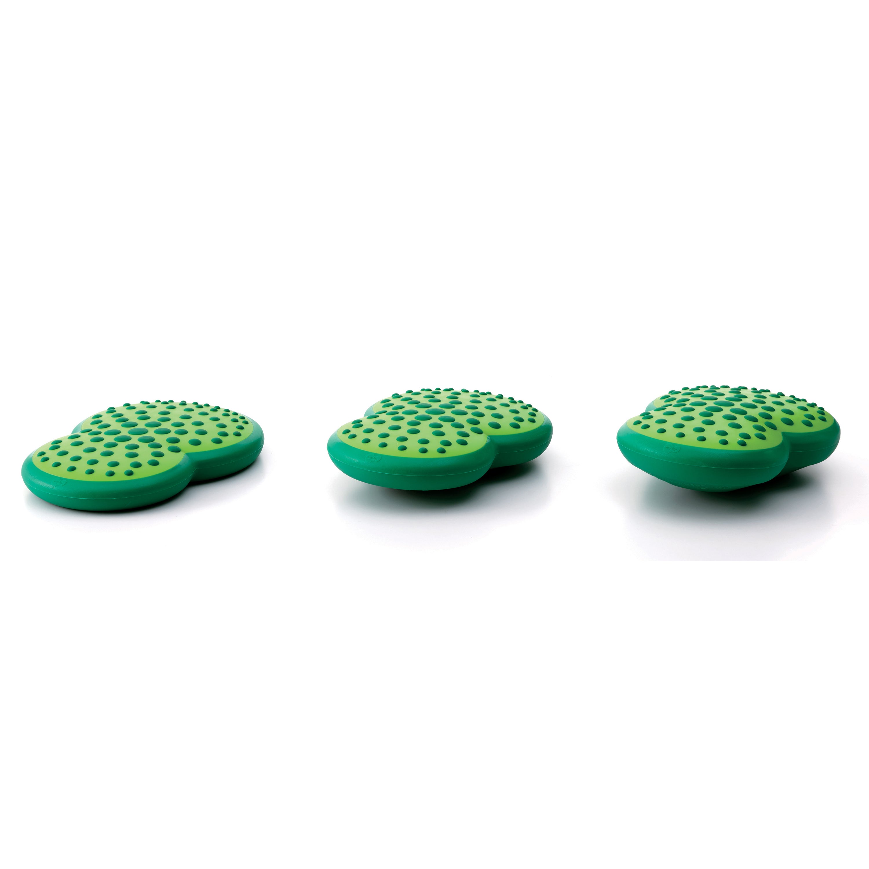 Three green stepping stones with sensory dots on a white background