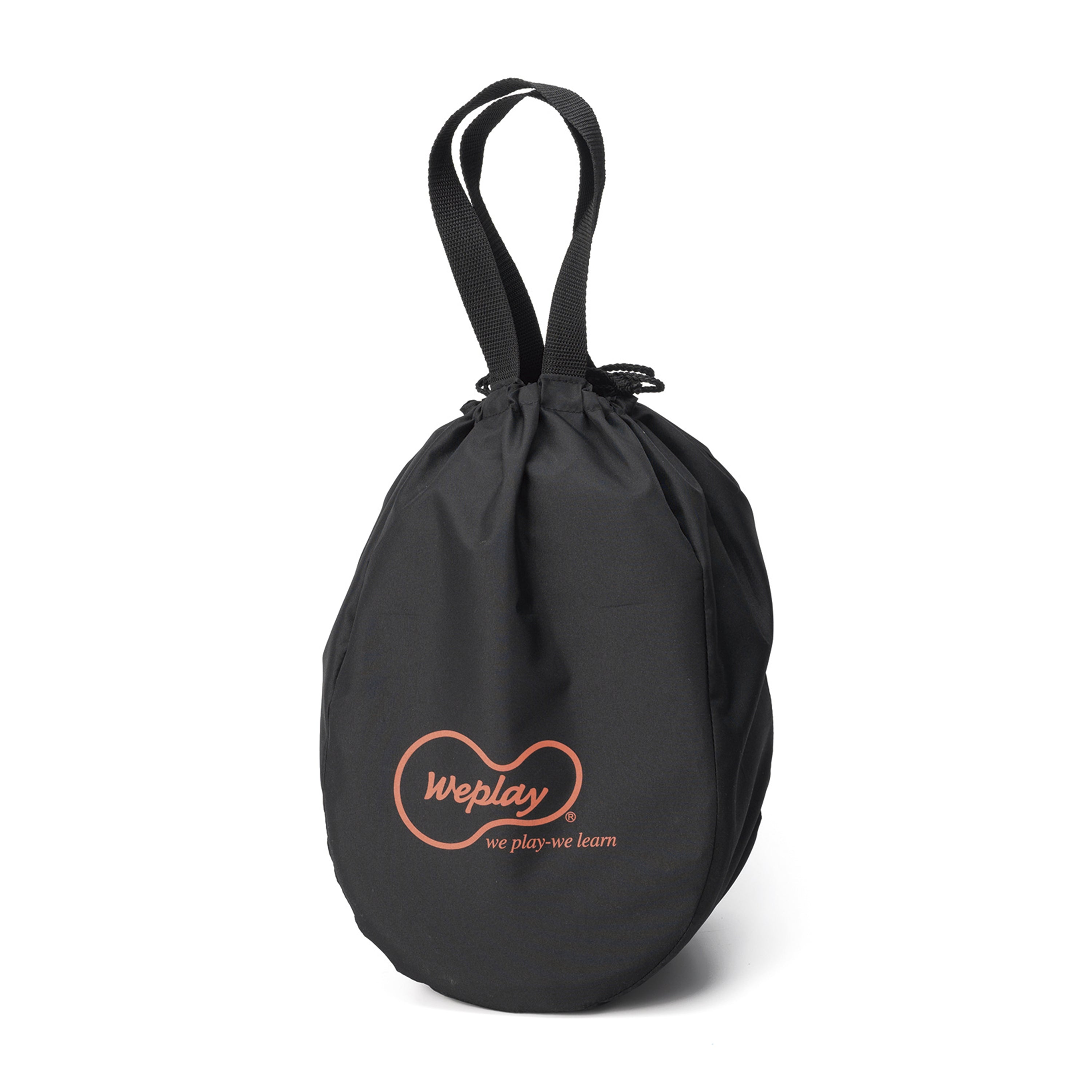 Black drawstring bag with 'Weplay' logo on a white background