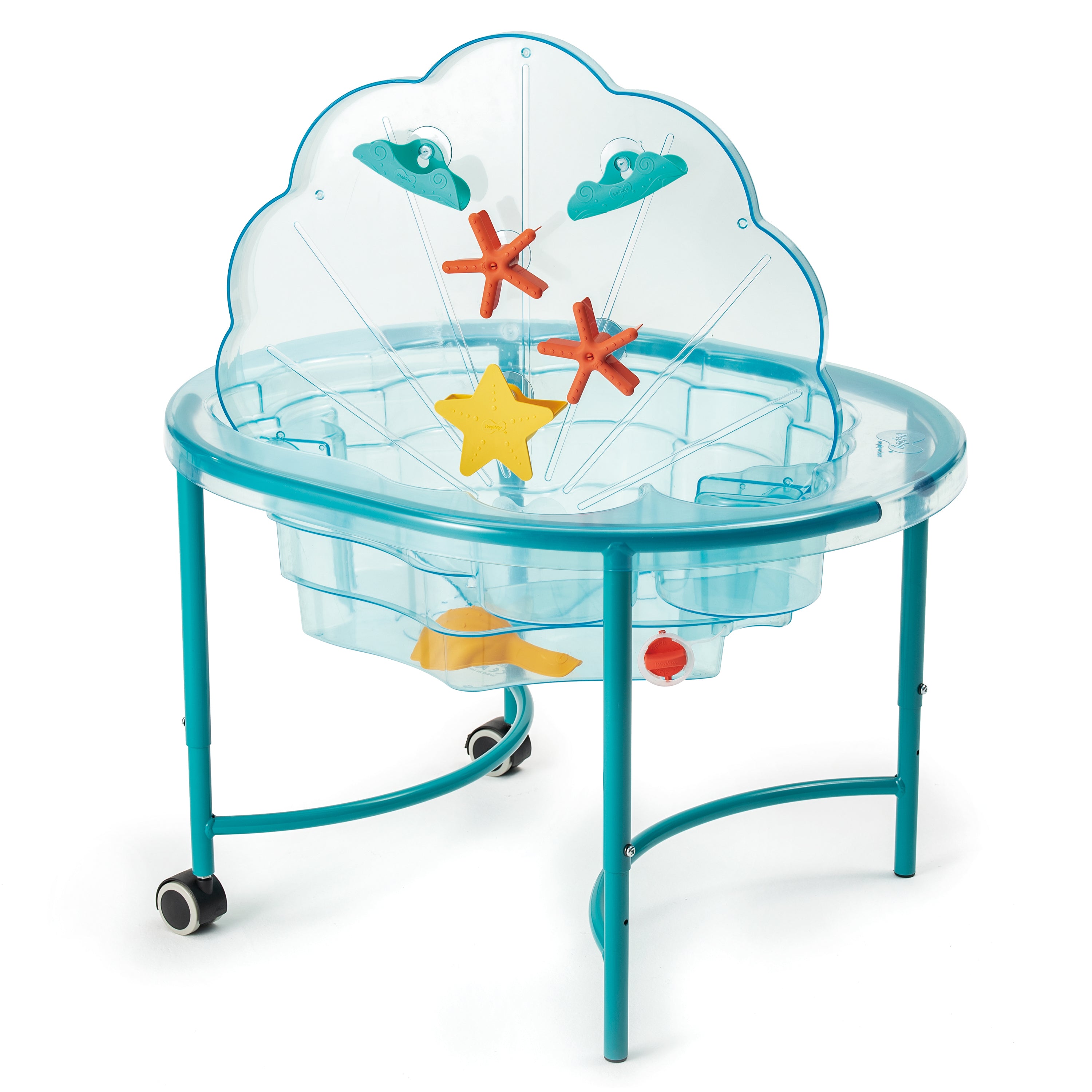 Children's play table with ocean-themed decorations on a white background