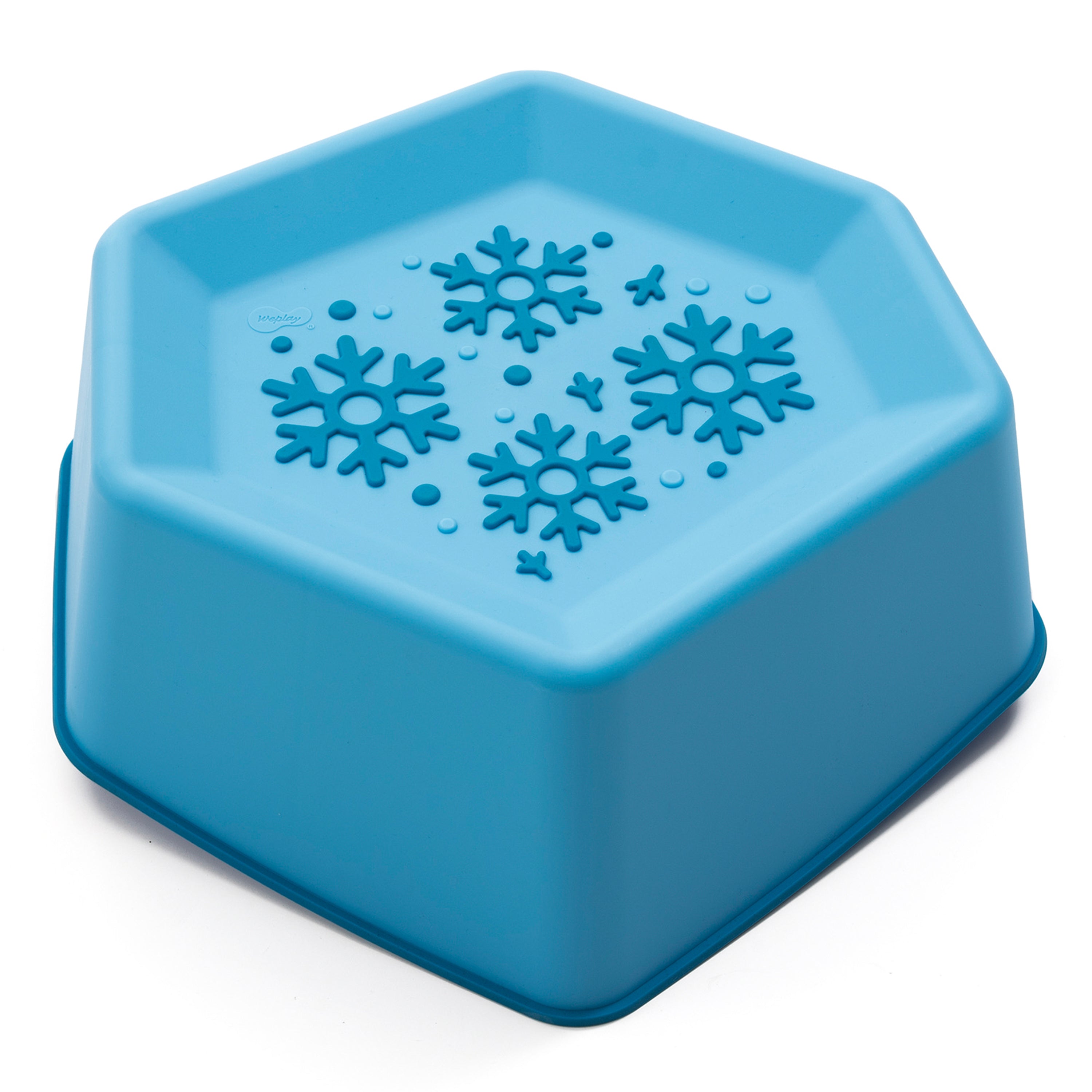 Blue stepping stone with snowflake designs on a white background