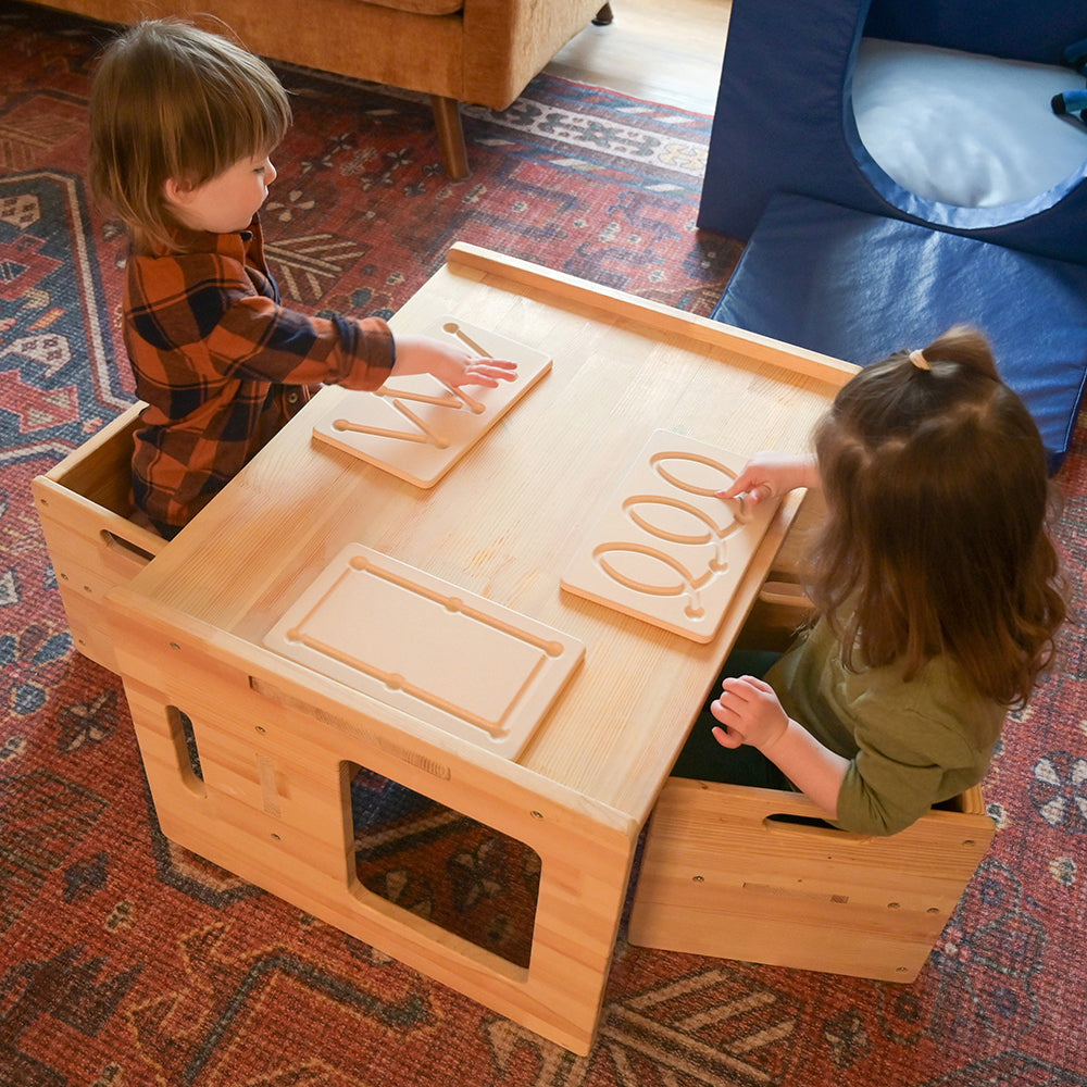 Two Toddlers Engaging with Wooden Breathing Boards Set