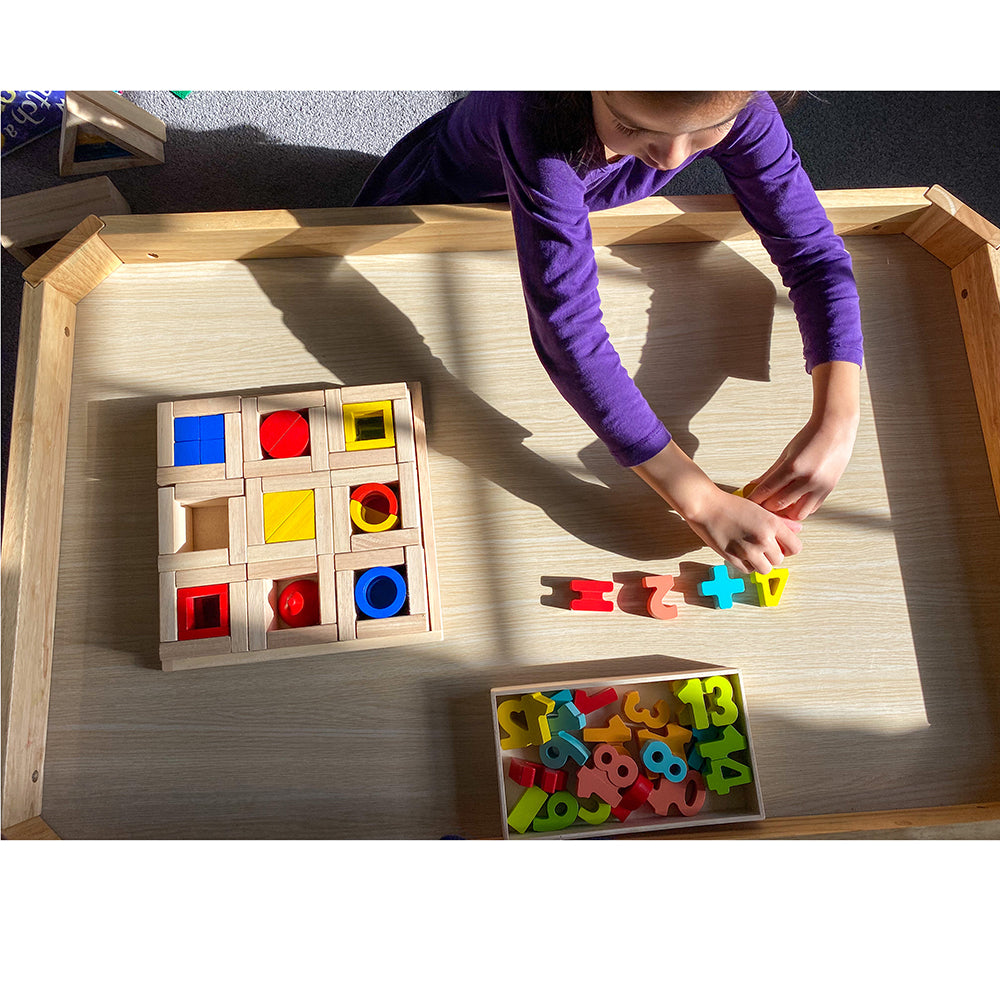 Working with Numbers & Shapes on Toddler Manipulative Table