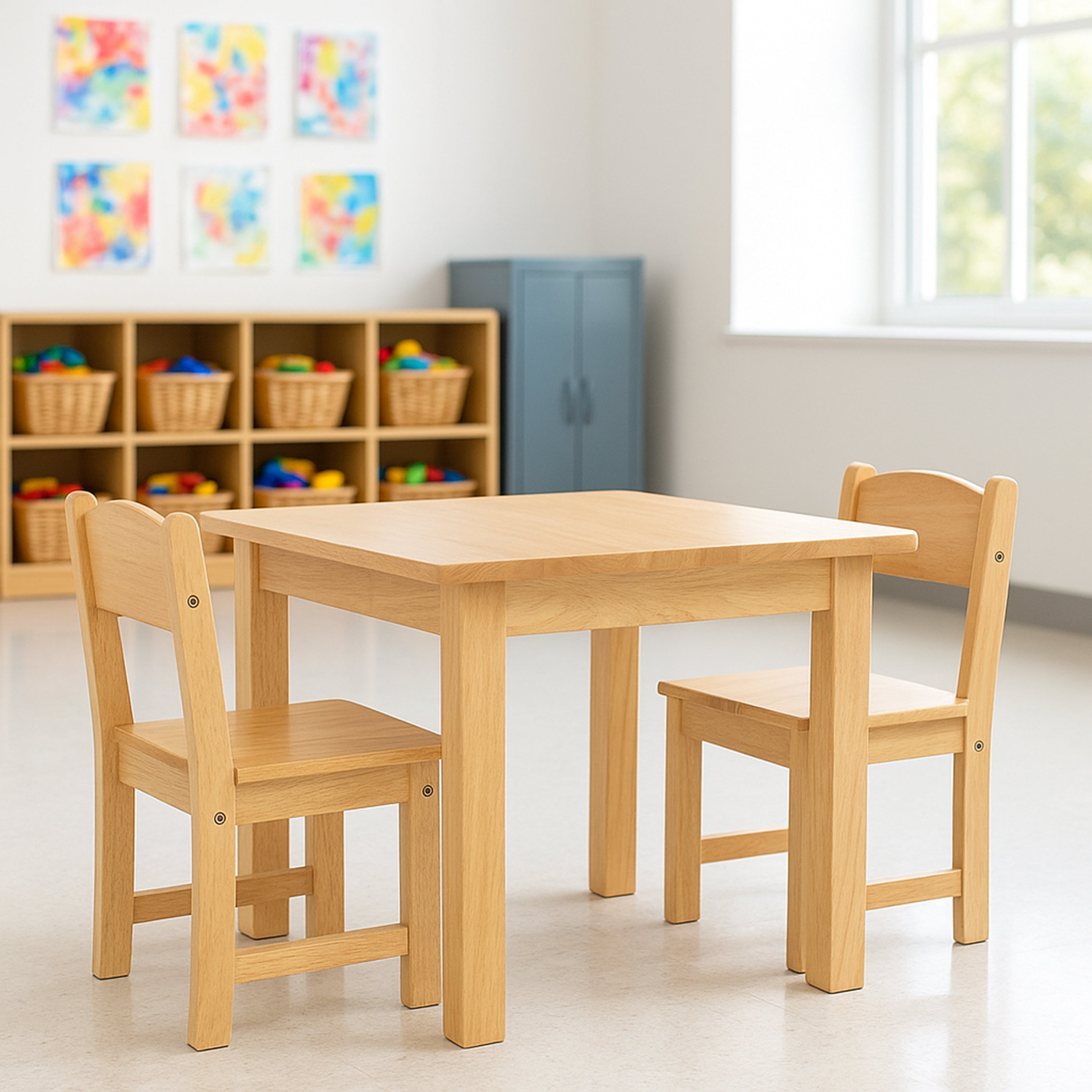 24" x 24" Wood Square Table with 2 Chairs | Child-Sized