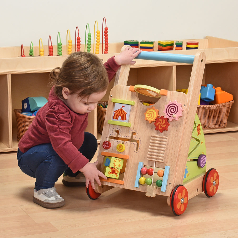 Toddler Playing with Solid Wood Activity Walker