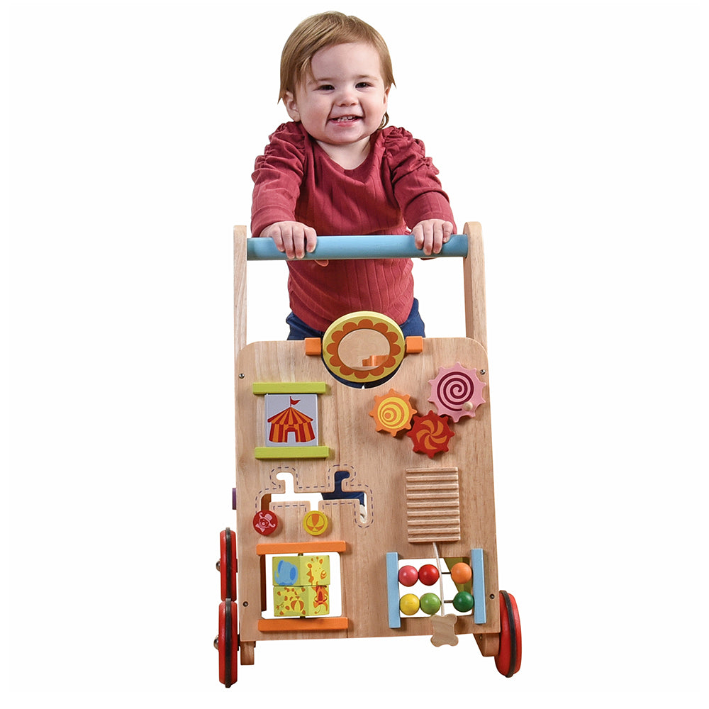 Toddler Using Solid Wood Activity Walker