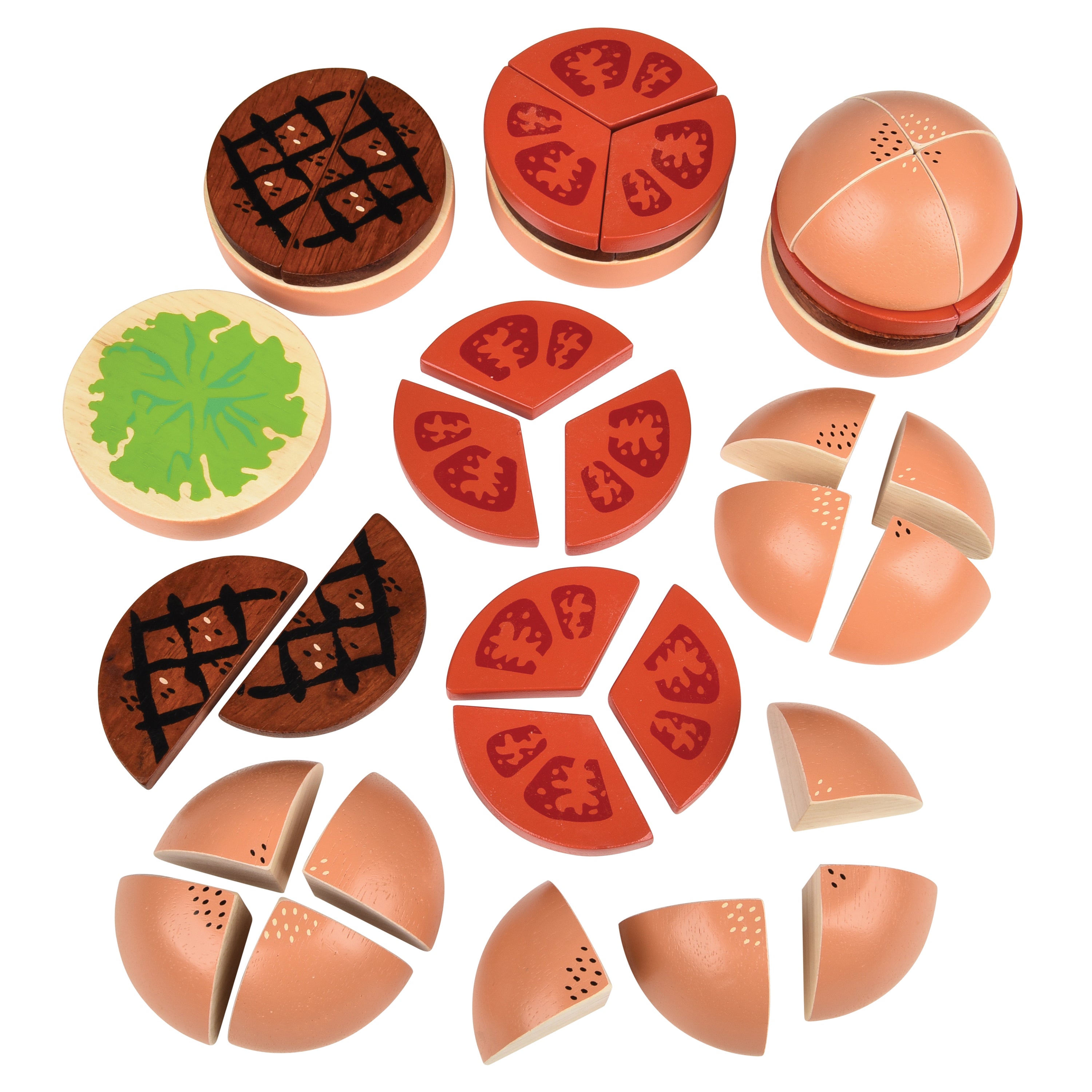 Wooden Fraction Burgers - 40 pieces Montessori Inspired