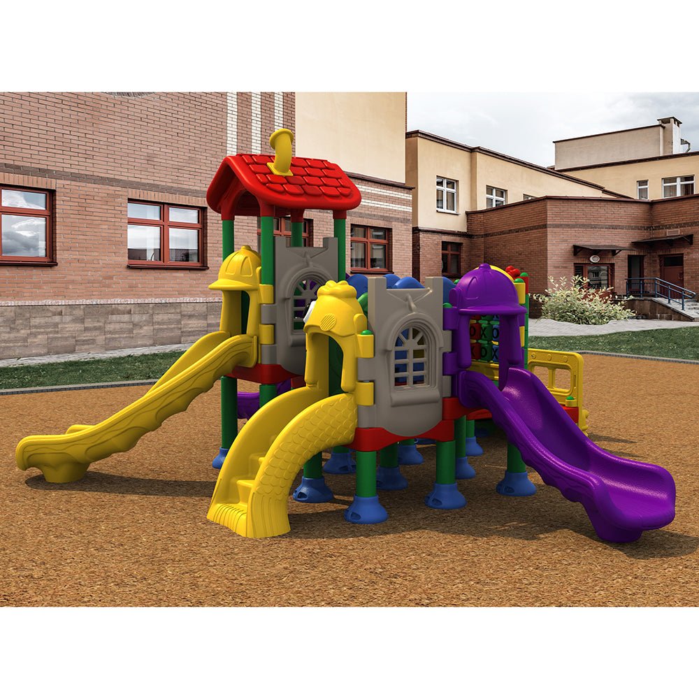 Rainbow Cottage Preschool Playground Structure Shown Outside