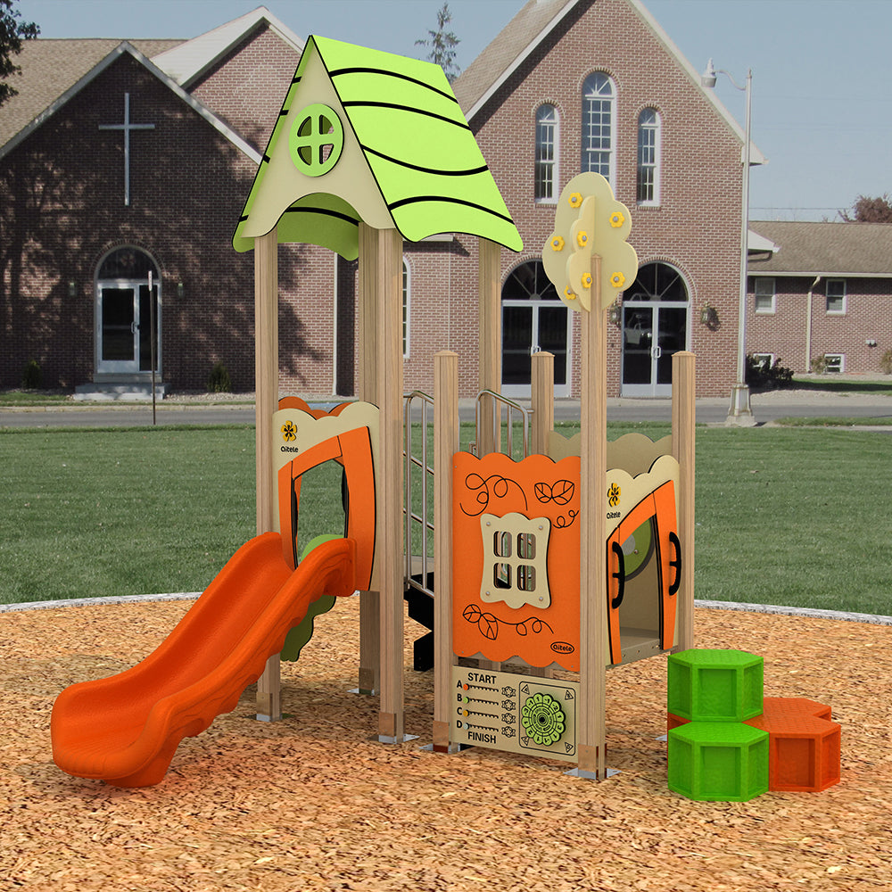 Little Buena Vista Eco-Wood Preschool Playground Shown Outside