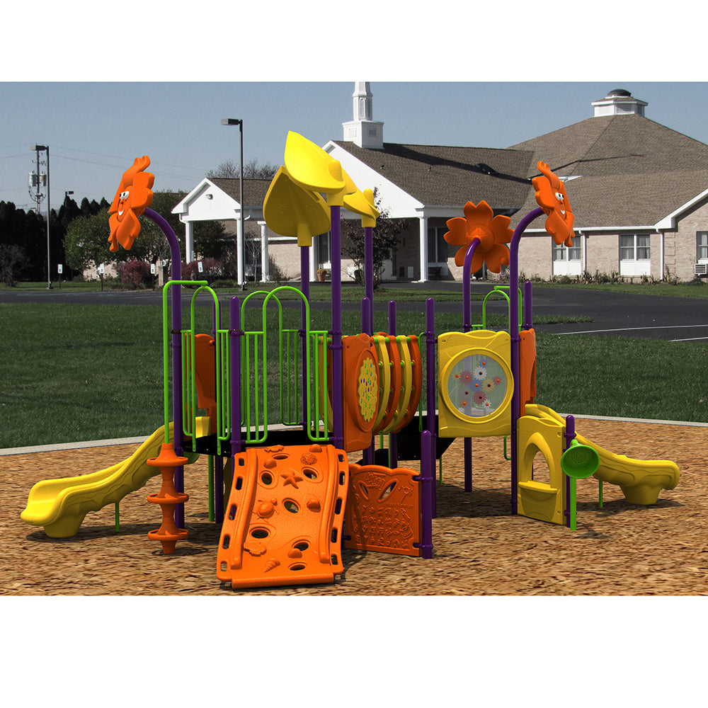 Flowerville Preschool Playground Structure Shown Outside