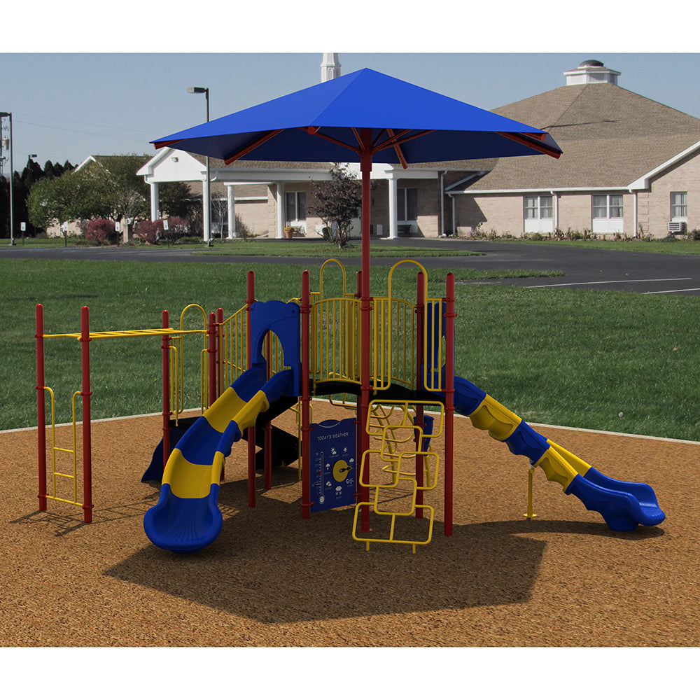 Cheetah Challenge Playground in Primary Colors Shown Outside