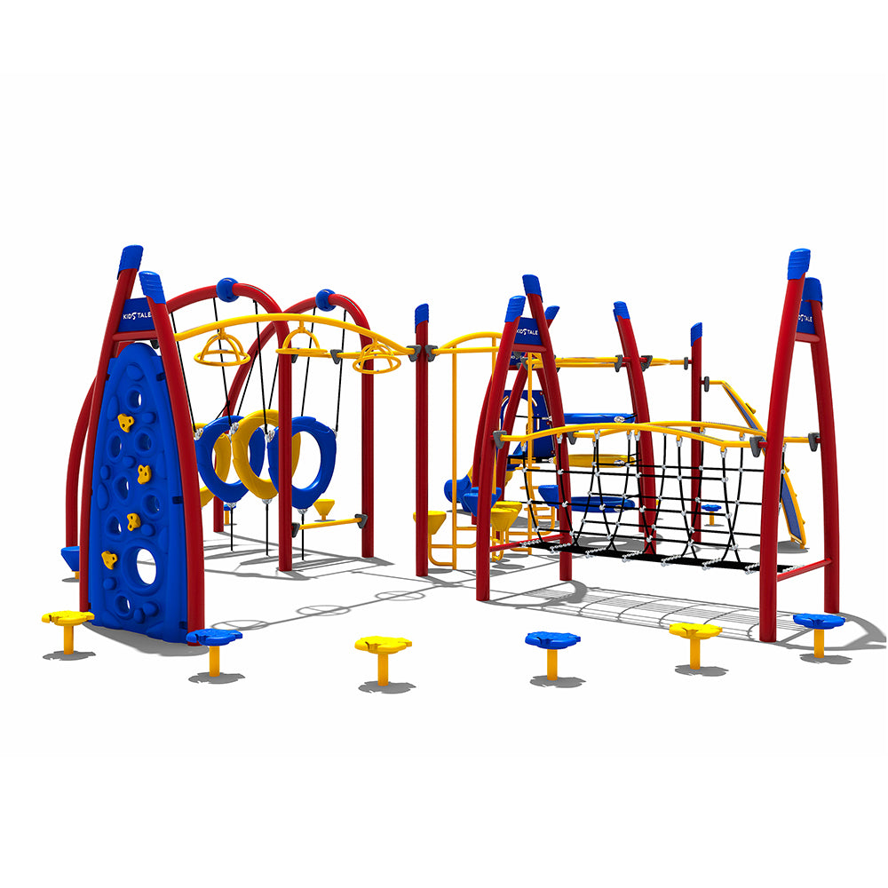 Falcon's Perch Ground-Based Obstacle Course Playground in Primary Colors | Active Play for Ages 5-12