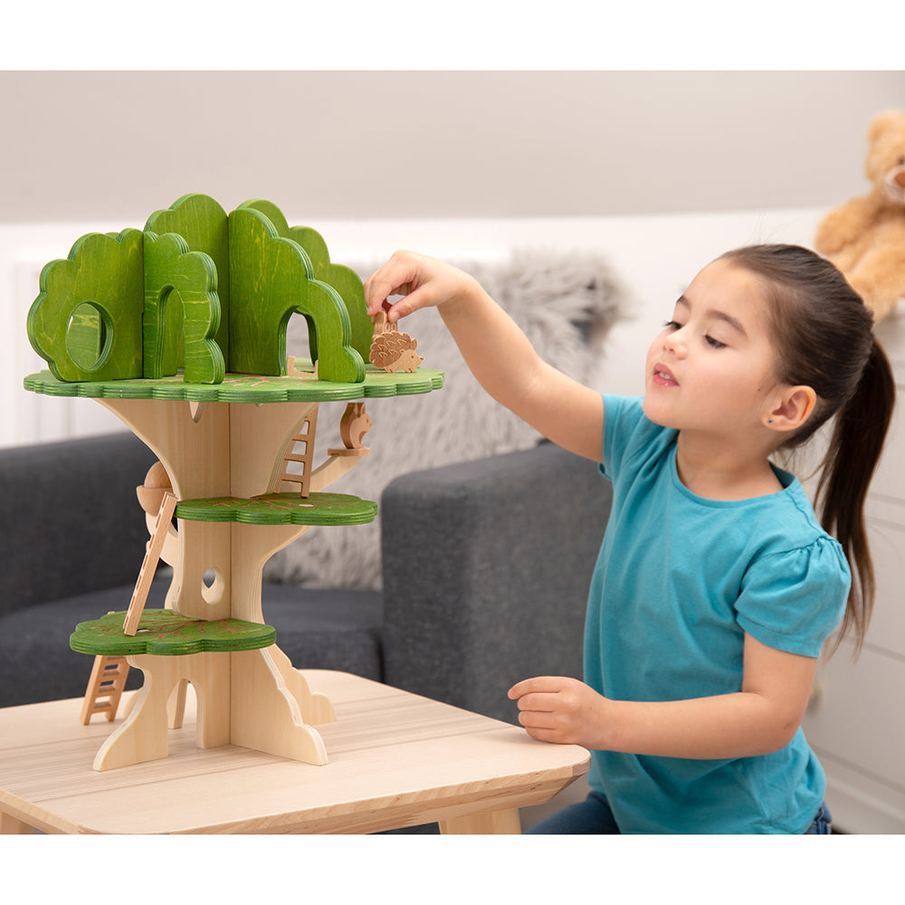 Pretend Play with 3-Tier Woodland Treehouse Playset