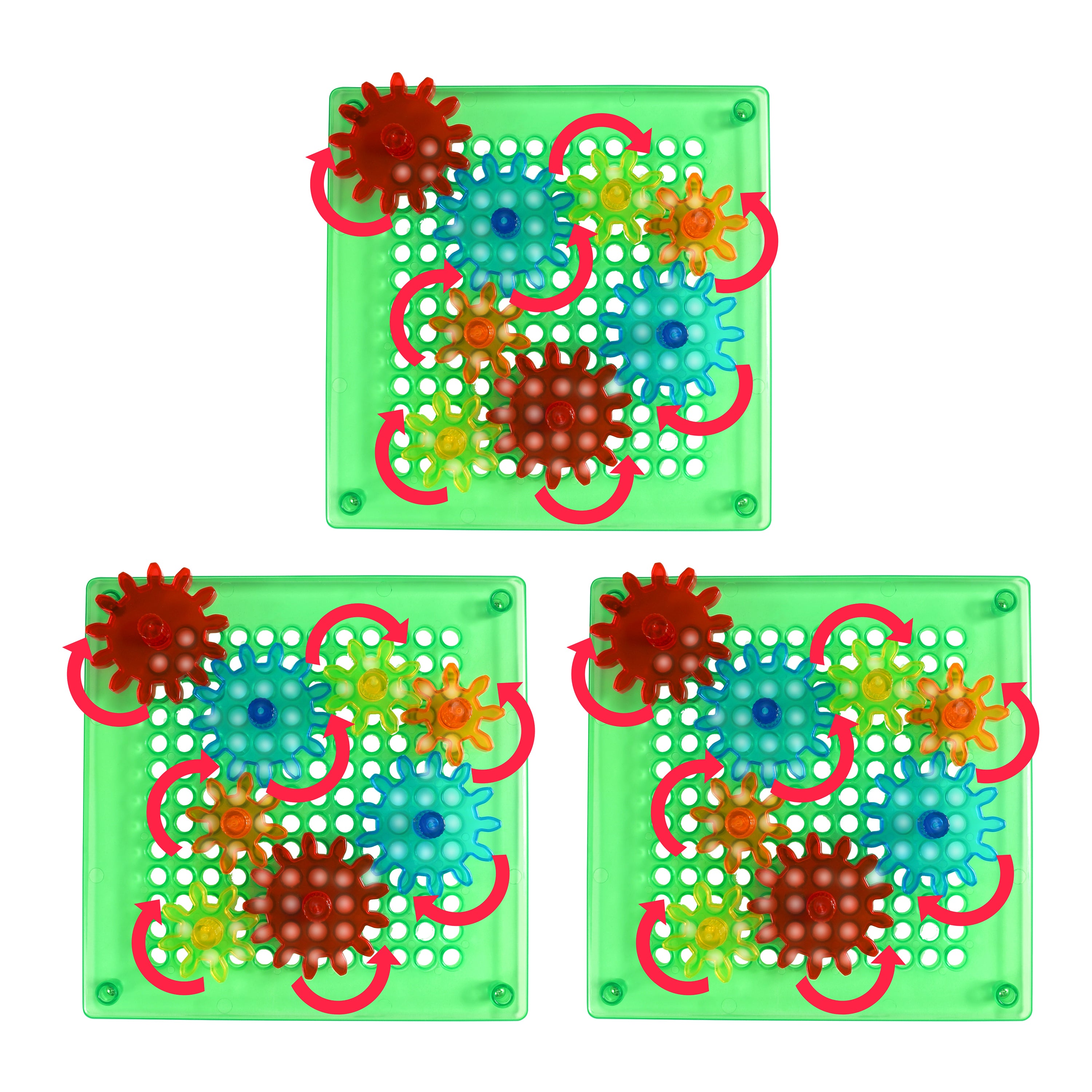 Three green boards with colorful bead patterns on a white background
