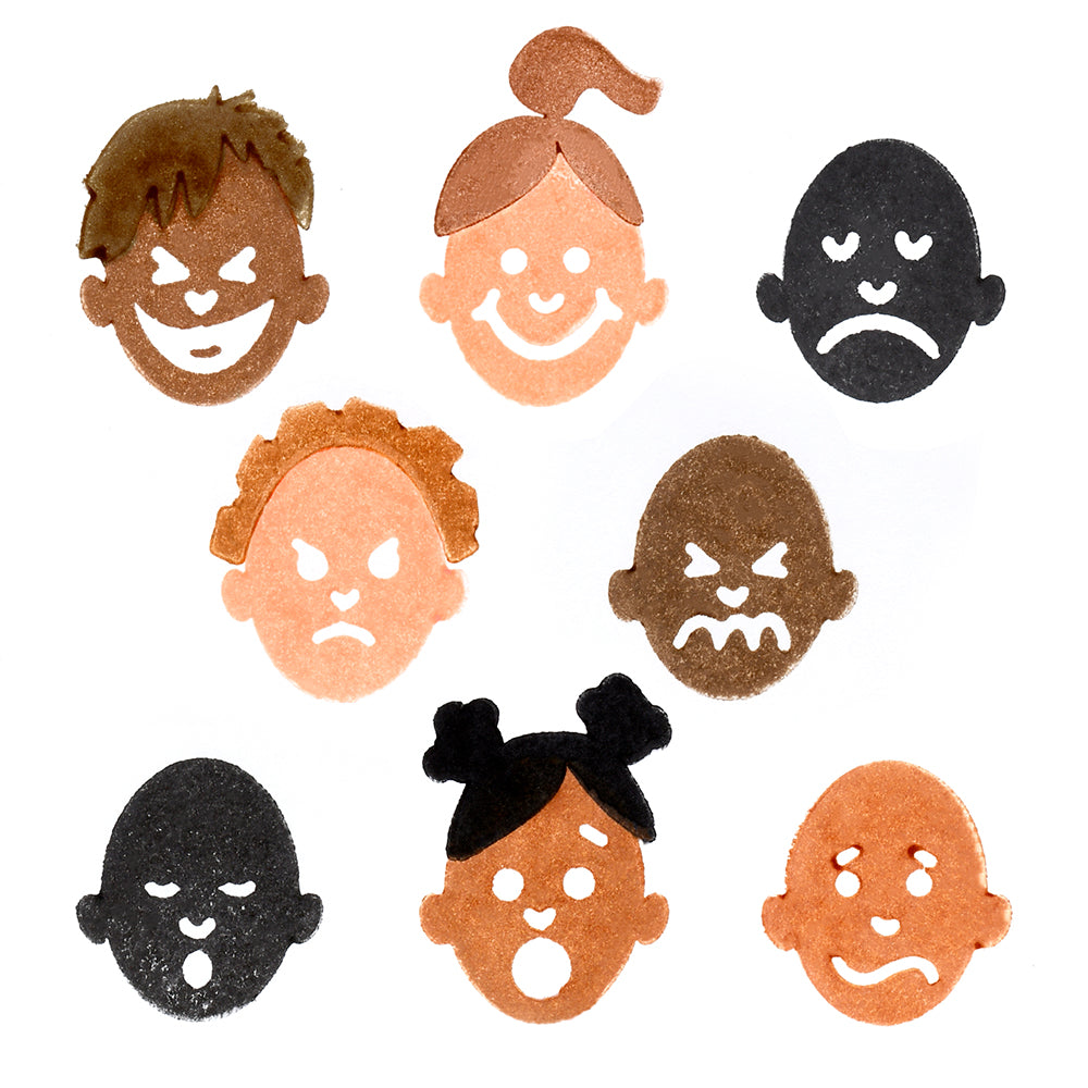 Stamped Expressive Faces in Skin Tone Colored Ink