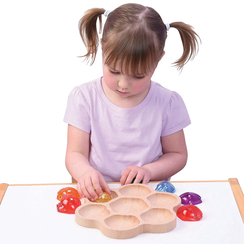 Child Using Wooden Flower Tray for Sorting