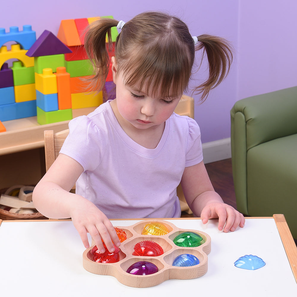 Child Using Wooden Flower Tray for Colorful Sorting