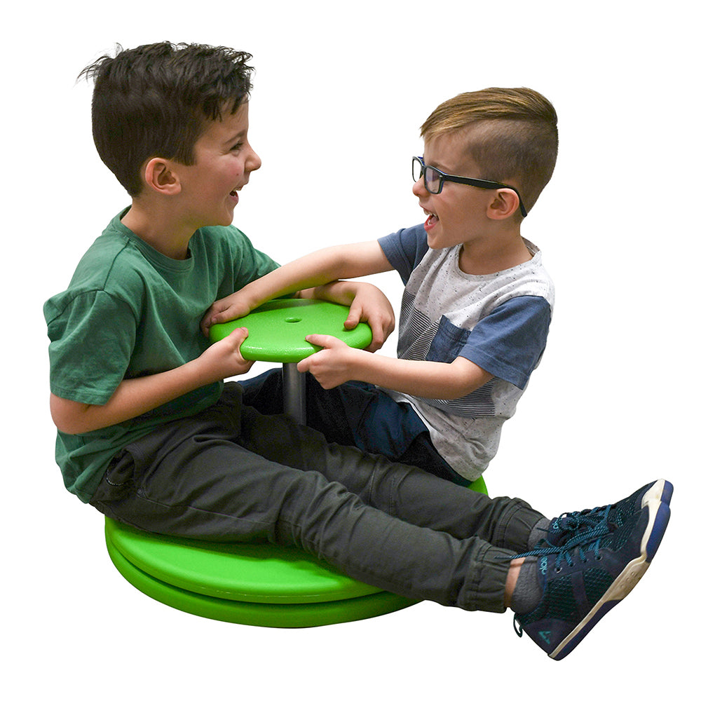 Two Kids Learning Cooperative Play on Whizzy Dizzy Active Play Spinner
