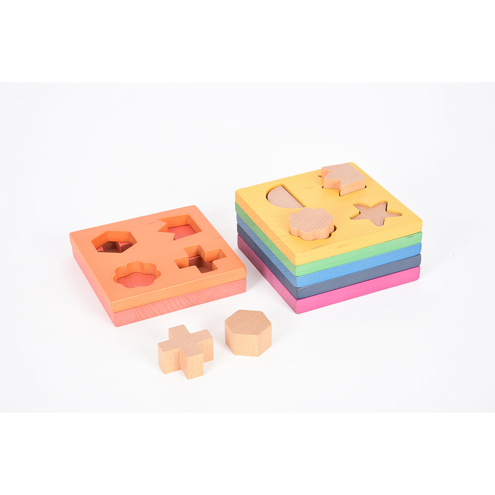 Matching Shapes with Rainbow Wooden Stacker