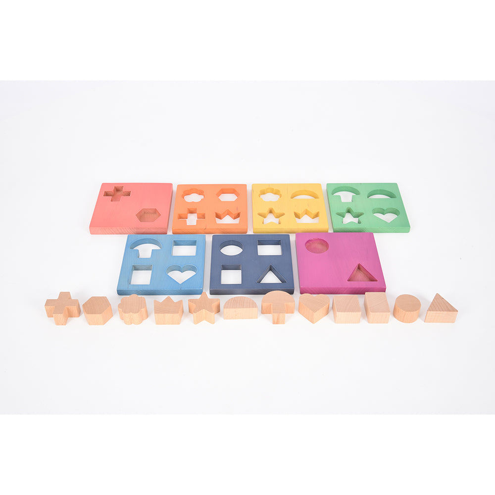 Rainbow Wooden Shape Stacker with Nineteen Pieces