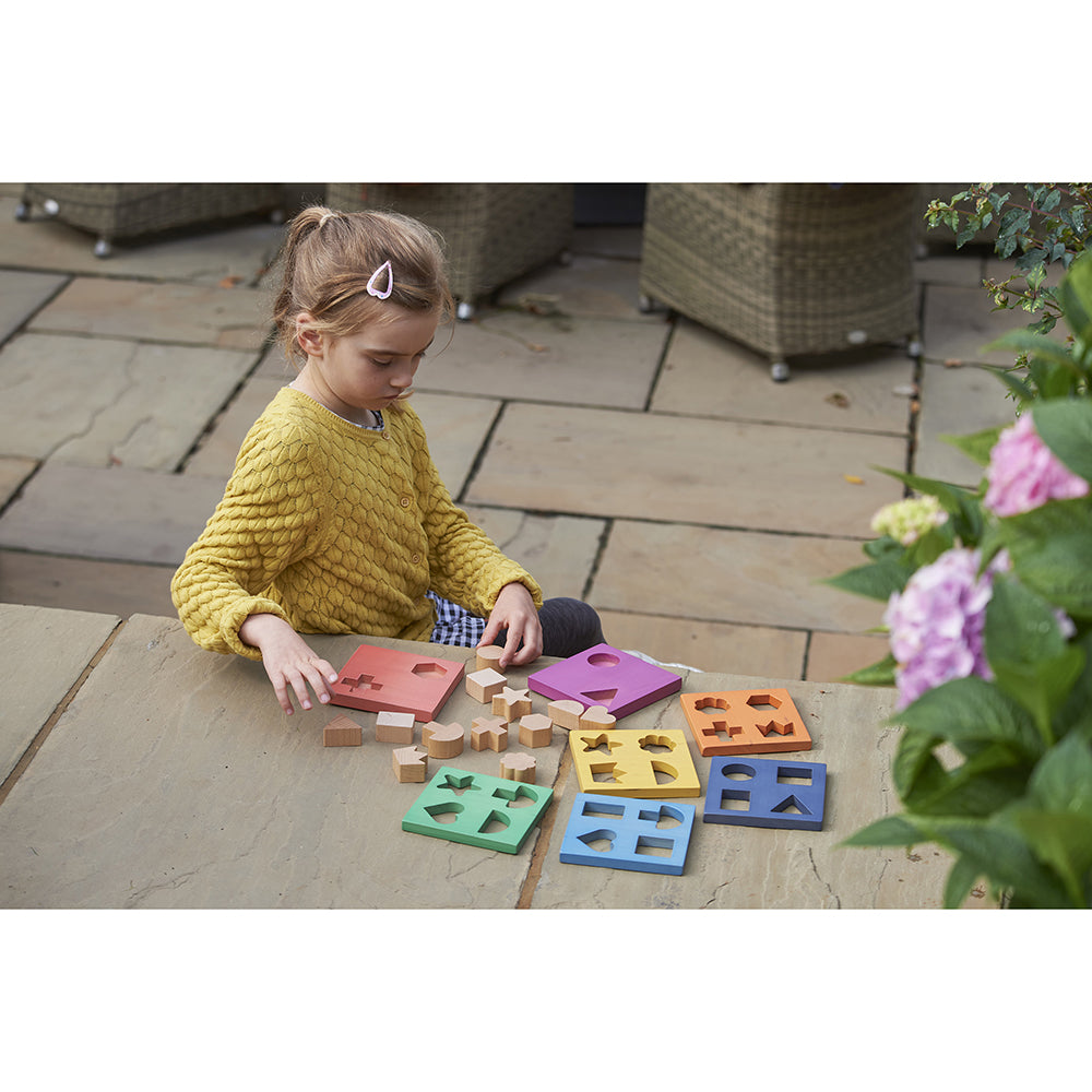Sensory Exploration with Rainbow Wooden Shape Stacker