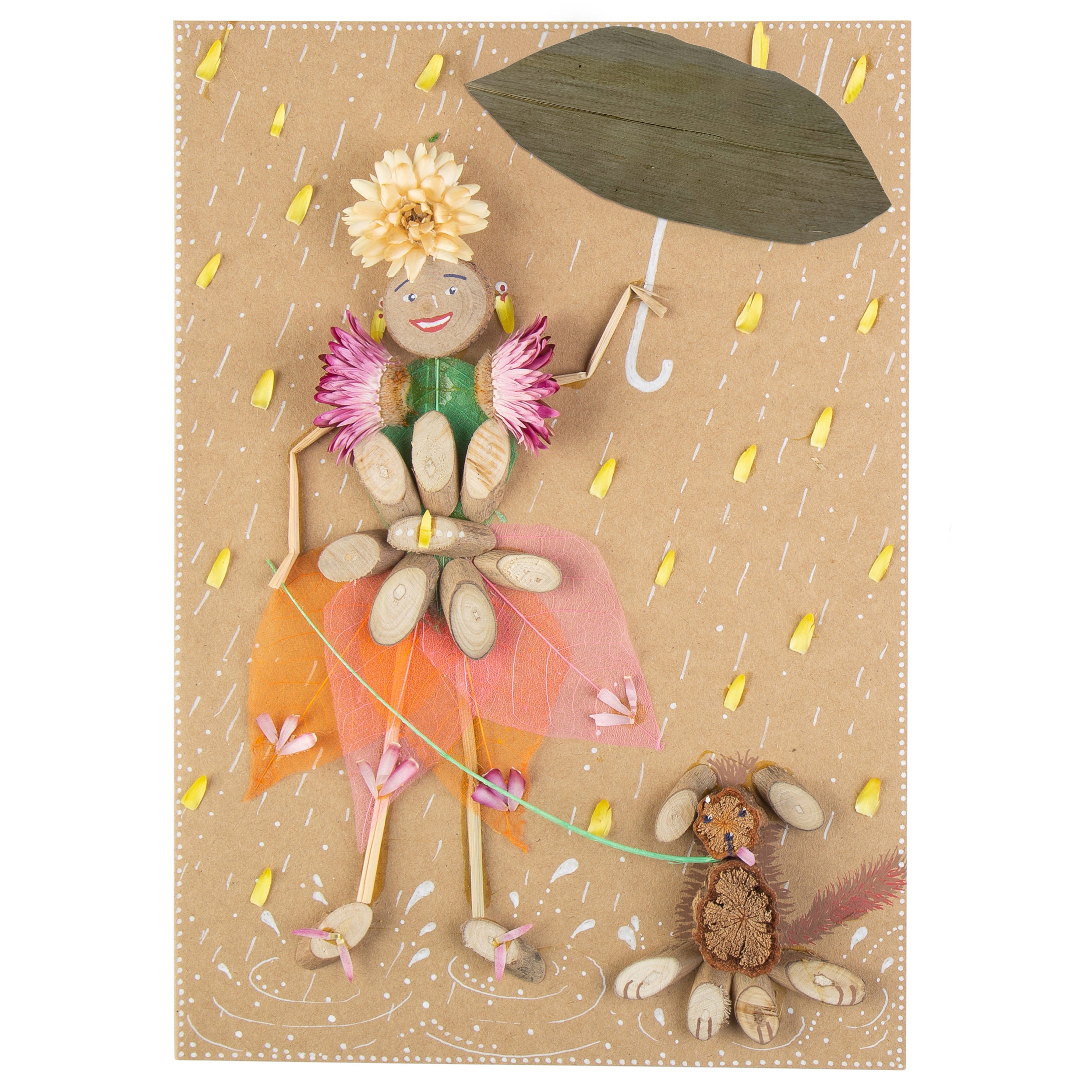 Craft project made from natural elements on a white background