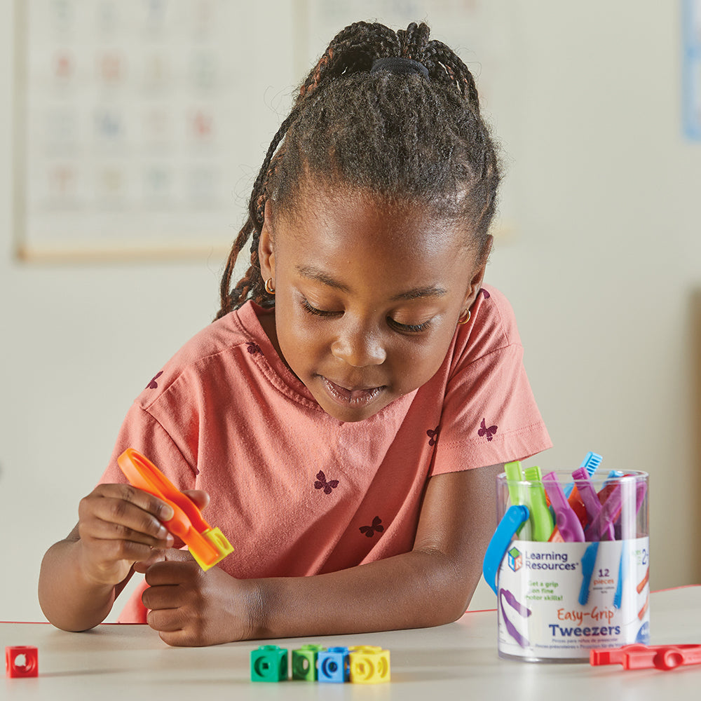 Kid Practicing with Easy Grip Tweezers