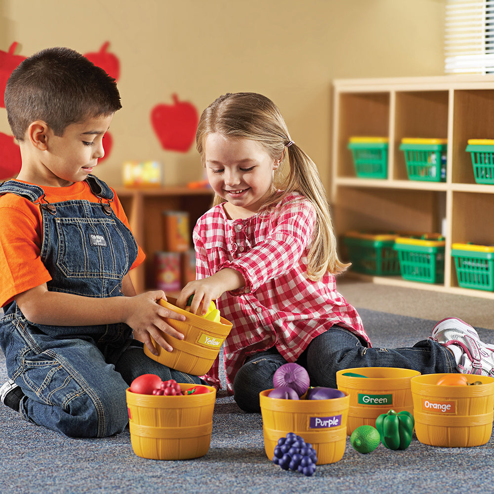 Two Kids Interacting with Farmers Market Color Sorting Activity Set