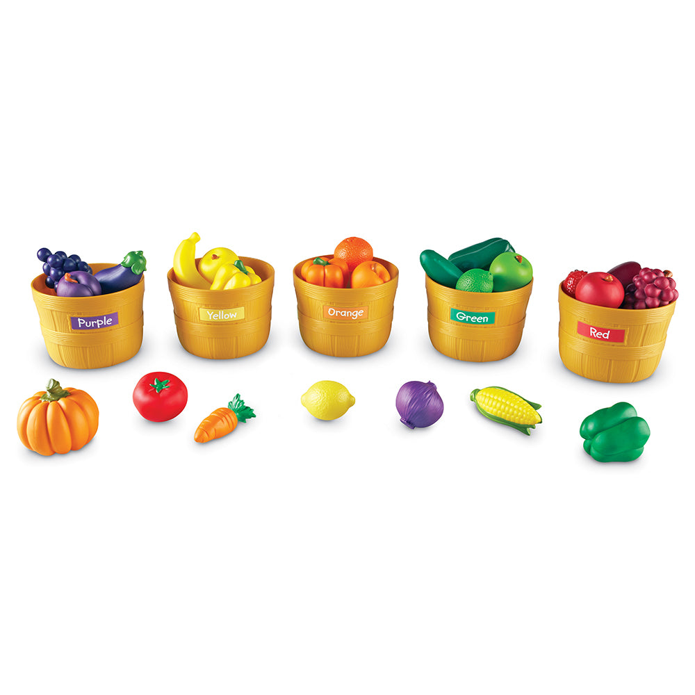 Farmers Market Color Sorting Activity Set | 25 Colorful Fruits & Vegetables with 5 Durable Baskets