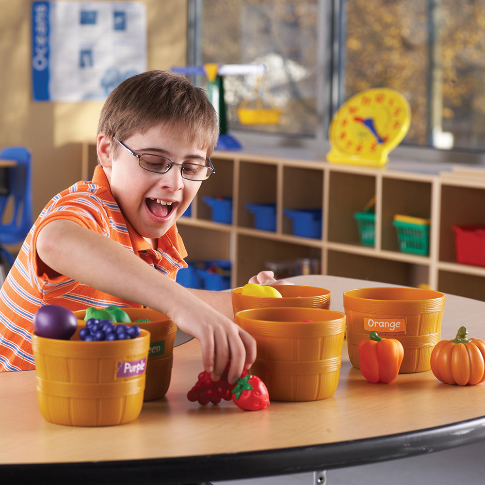 Sorting Fruits & Veggies into Color Coordinated Buckets