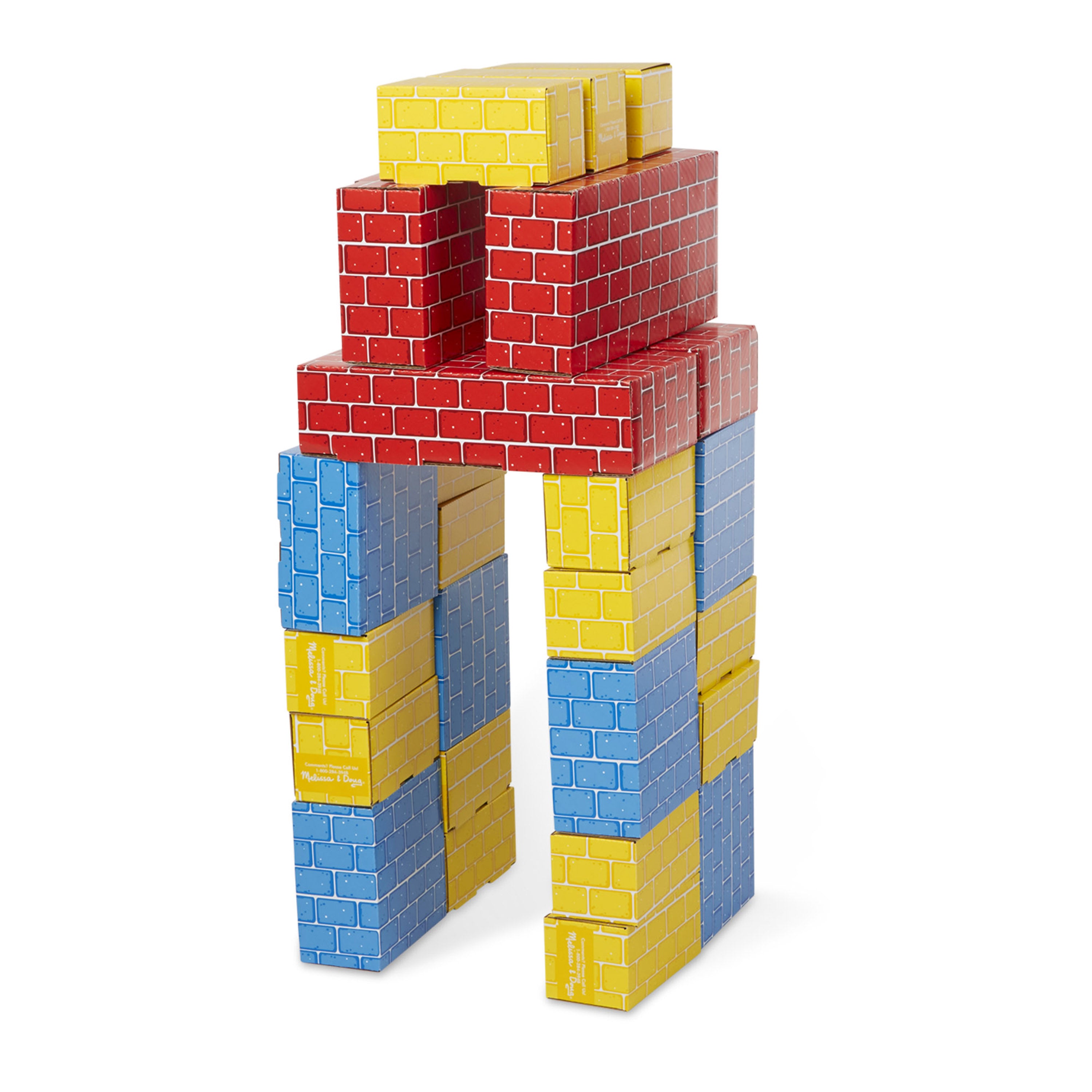 Colorful building block tower on a white background