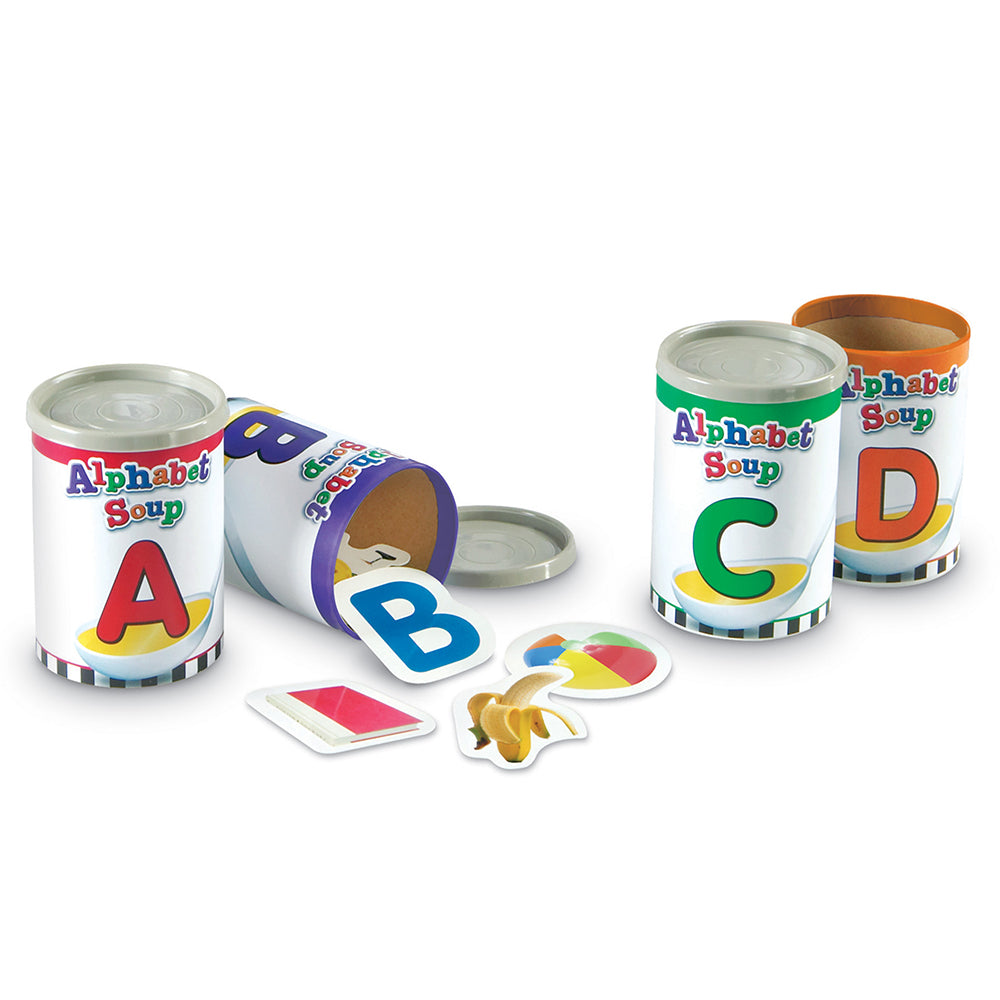 Alphabet Soup | 130 Die-Cut Photo Cards, 26 Color-Coded Cans, and 52 Letters