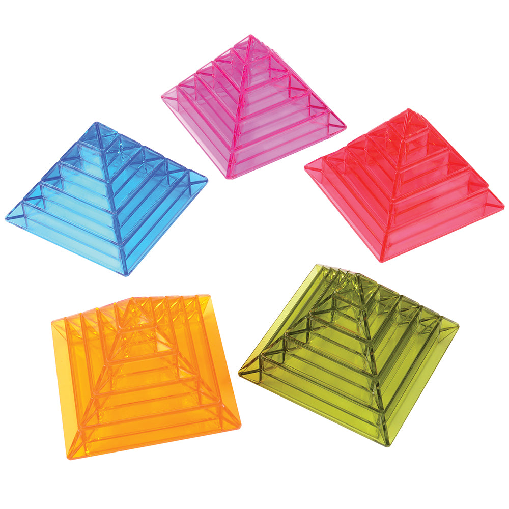 Five completed Translucent Stacking Pyramids