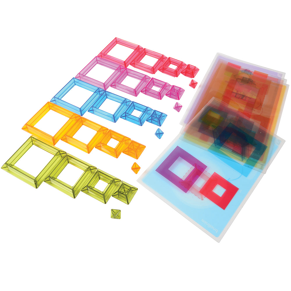 Translucent Stacking Pyramids with Transparent Building Guides
