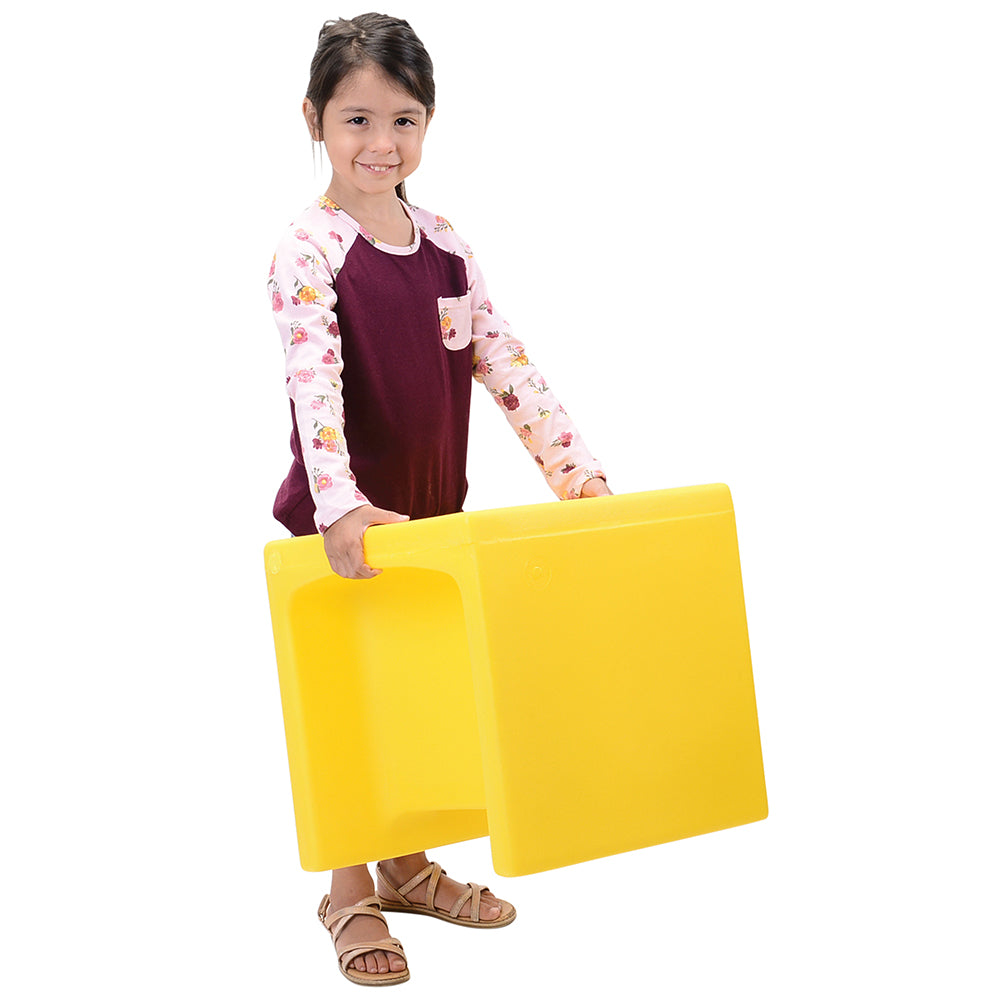 Kid with Yellow Cube Chair | Lightweight & Easy to Move