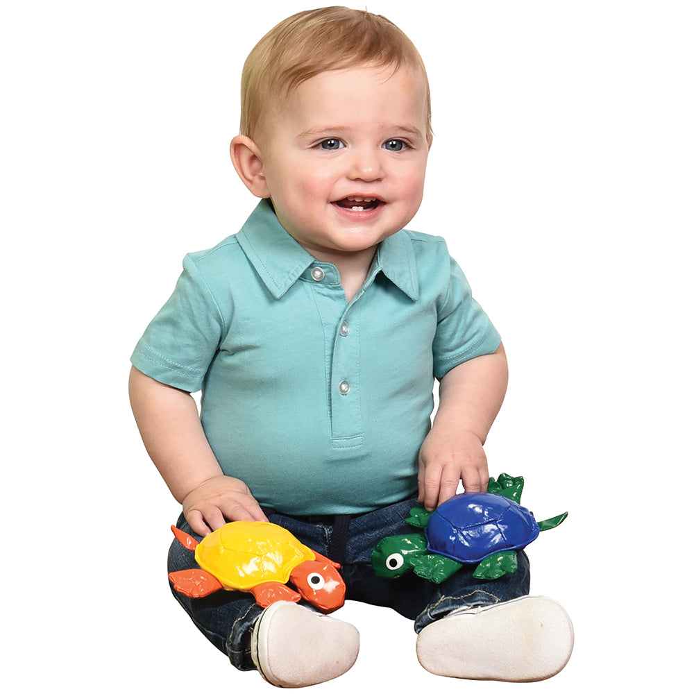Baby with 2 Vinyl Turtle Shaped Bean bags