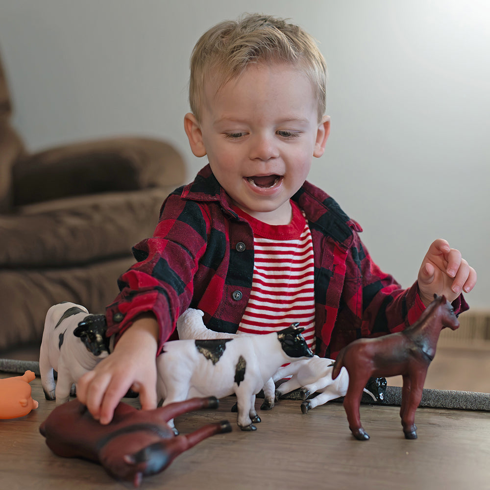 Large Wooden Farm Barn Playset with Oversized Animals (7-Piece Set)