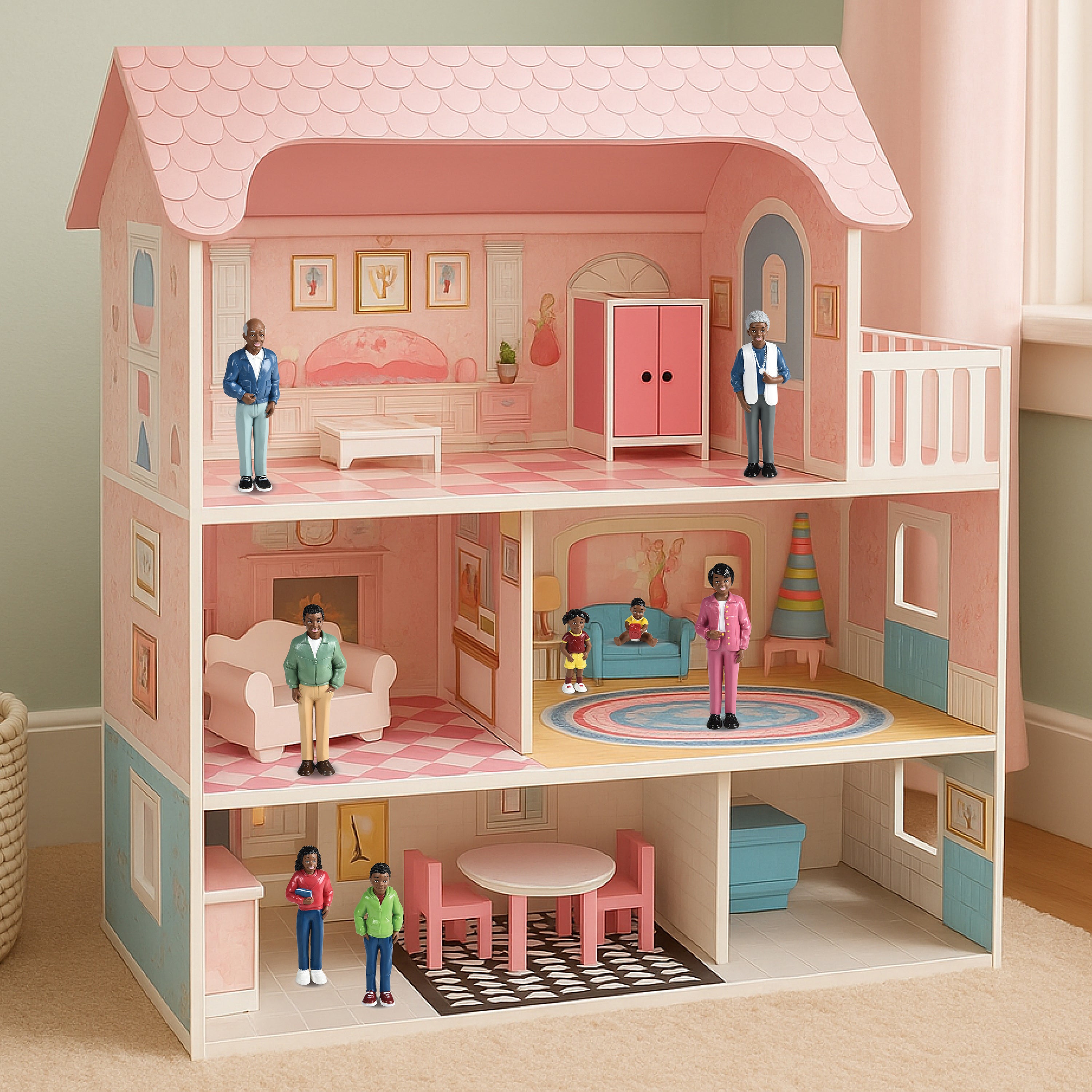 African American Pretend Play Vinyl Family Figurines | 8 Piece Set