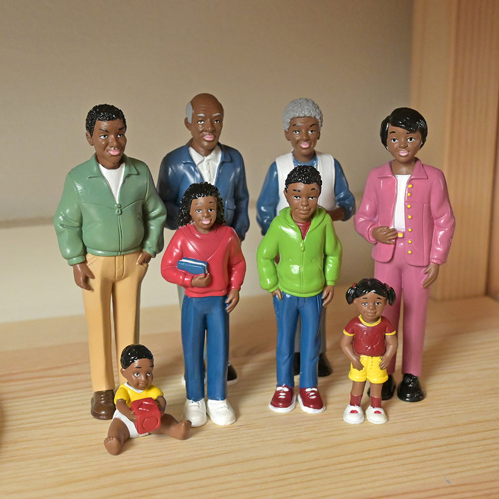 African American Pretend Play Vinyl Family Figurines Set